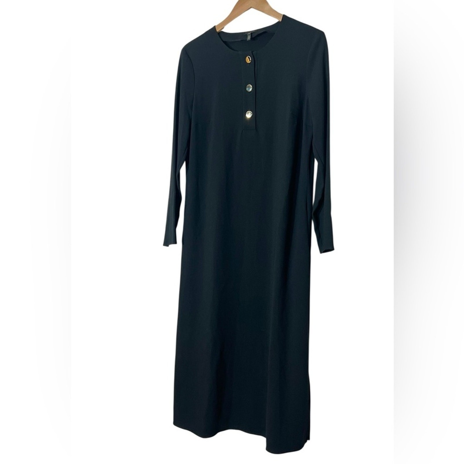 Vintage 90s Escada Margaretha Ley Black Knit Dress Gold Buttons 38 Luxury