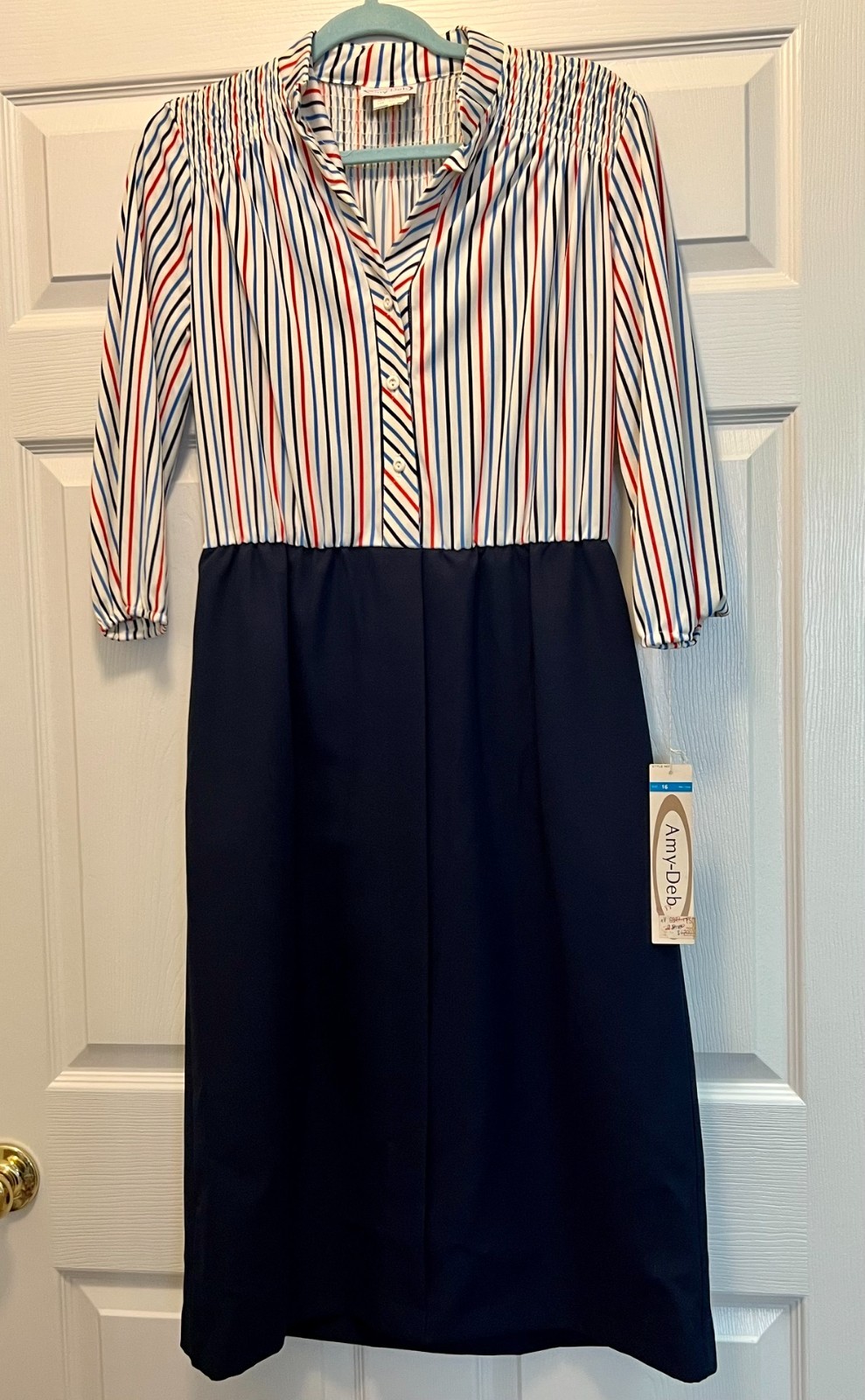 NWT ~ Vintage 1980&rsquo;s AMY DEB ~ Red White Blue Dress ~ Size 14 (No belt) Made USA