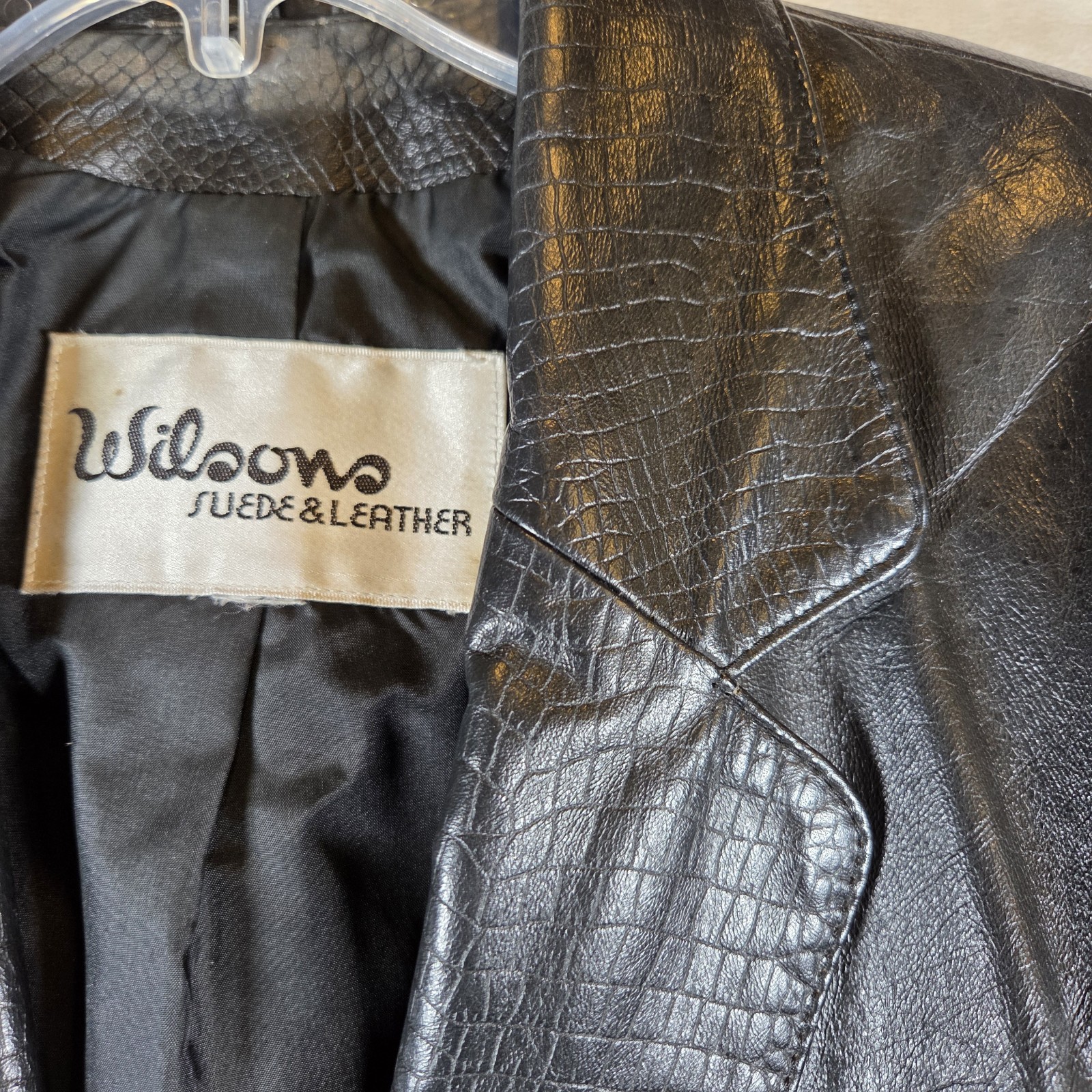 Wilsons 80s Black Leather Jacket Blazer Women’s Vintage Snakeskin Accent