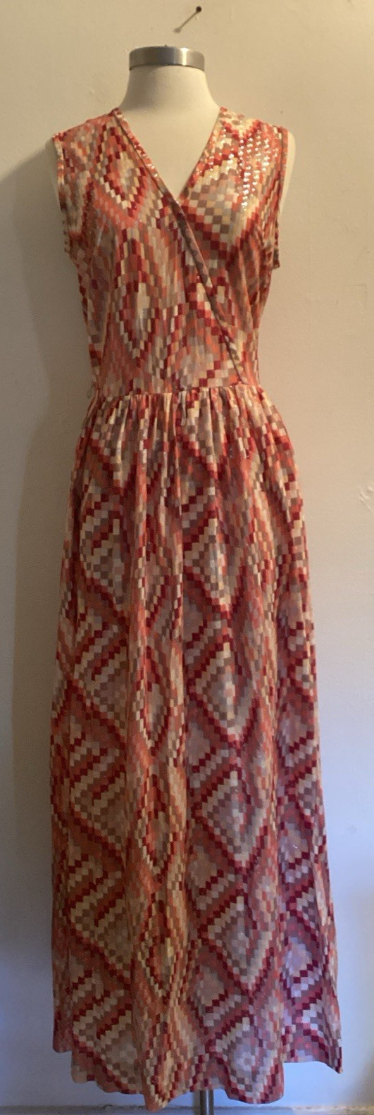 vintage 70&rsquo;s nylon tricot TONI TODD sparkly hostess maxi dress sz M