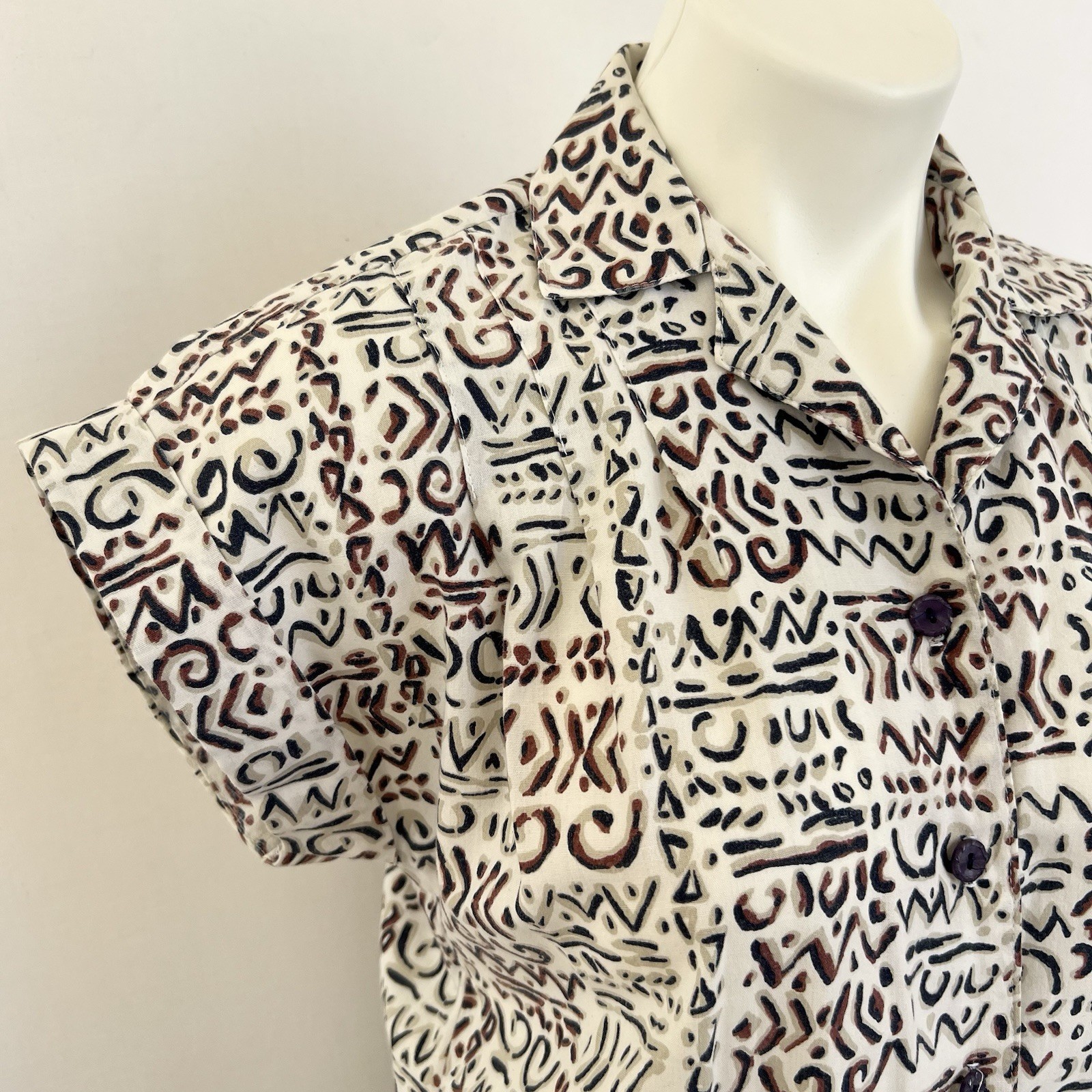 Vintage 80s Caliche Geometric Print Button Up Casual Shirt Sz S Bold Eclectic