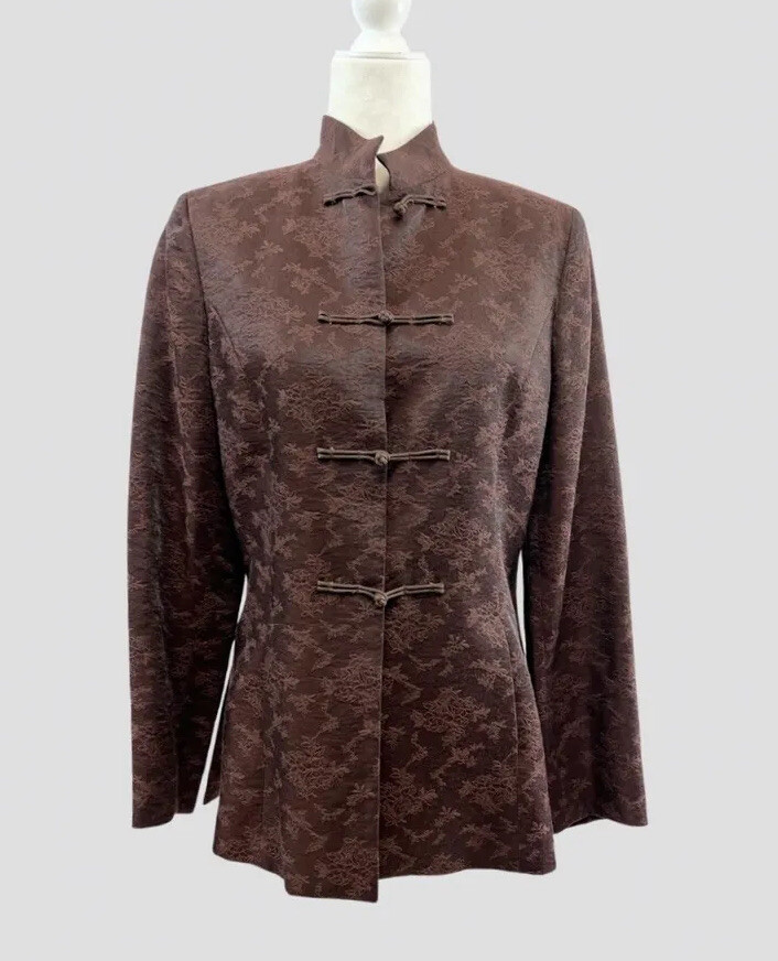 Brocade Jacquad Floral Print Embroidered Blazer Vintage IKCB Tang Jacket