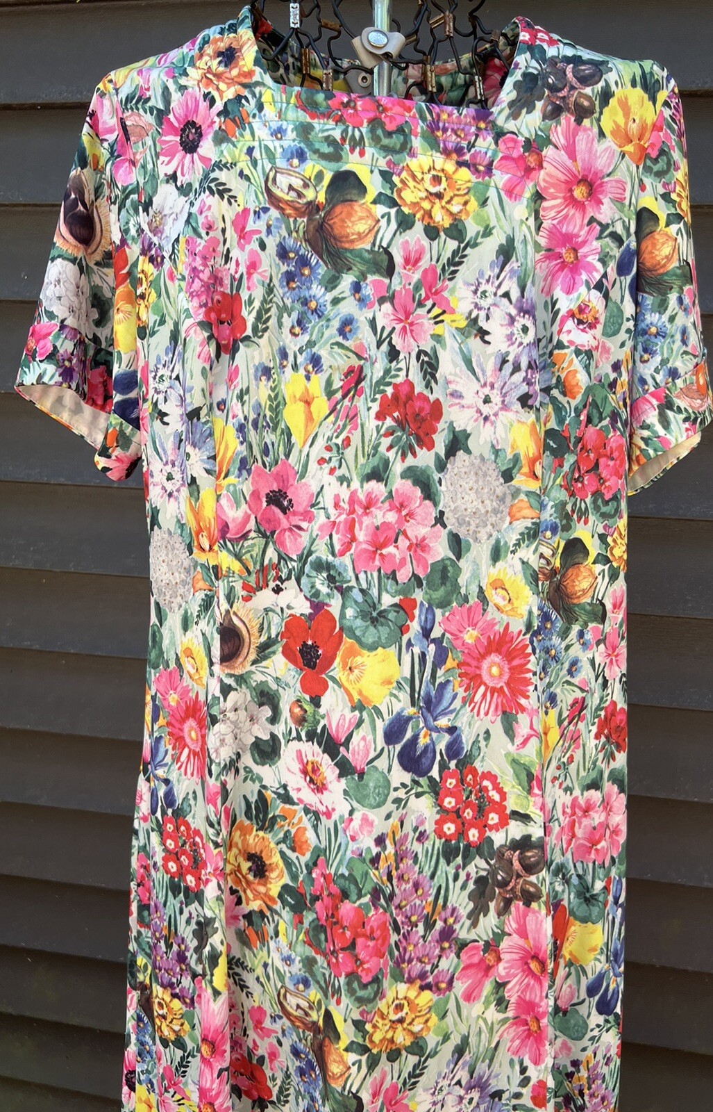 Women’s VTG 70’s House Dress Floral Knit Square Neck 42” Chest Day Dress NICE