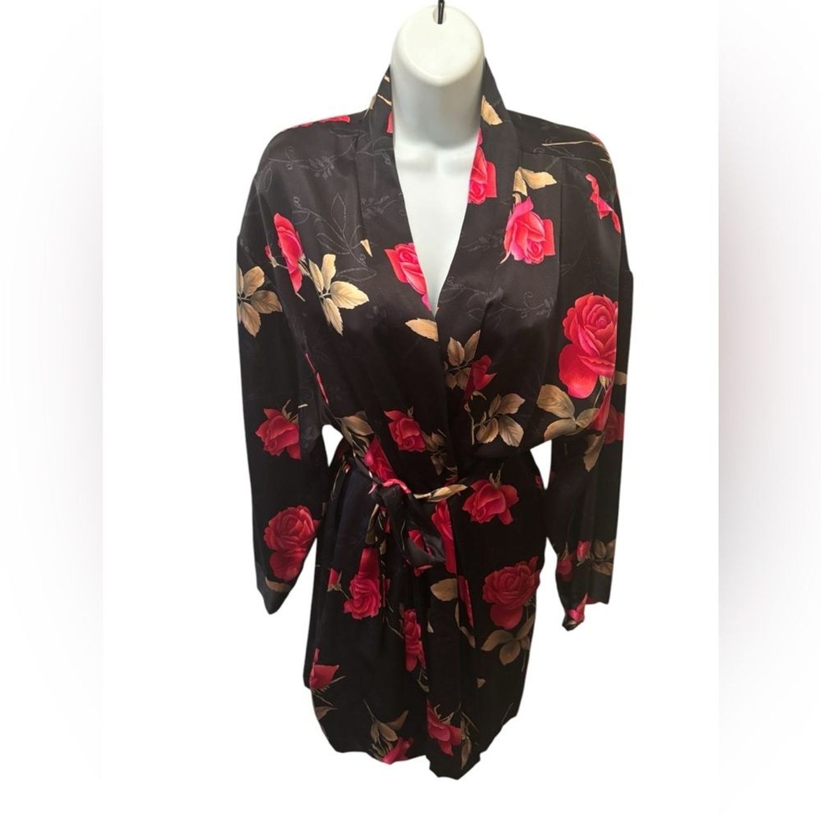 VTG Victoria’s Secret SILK Belted Floral Midi Robe Sz XS Sexy Boudoir Honeymoon