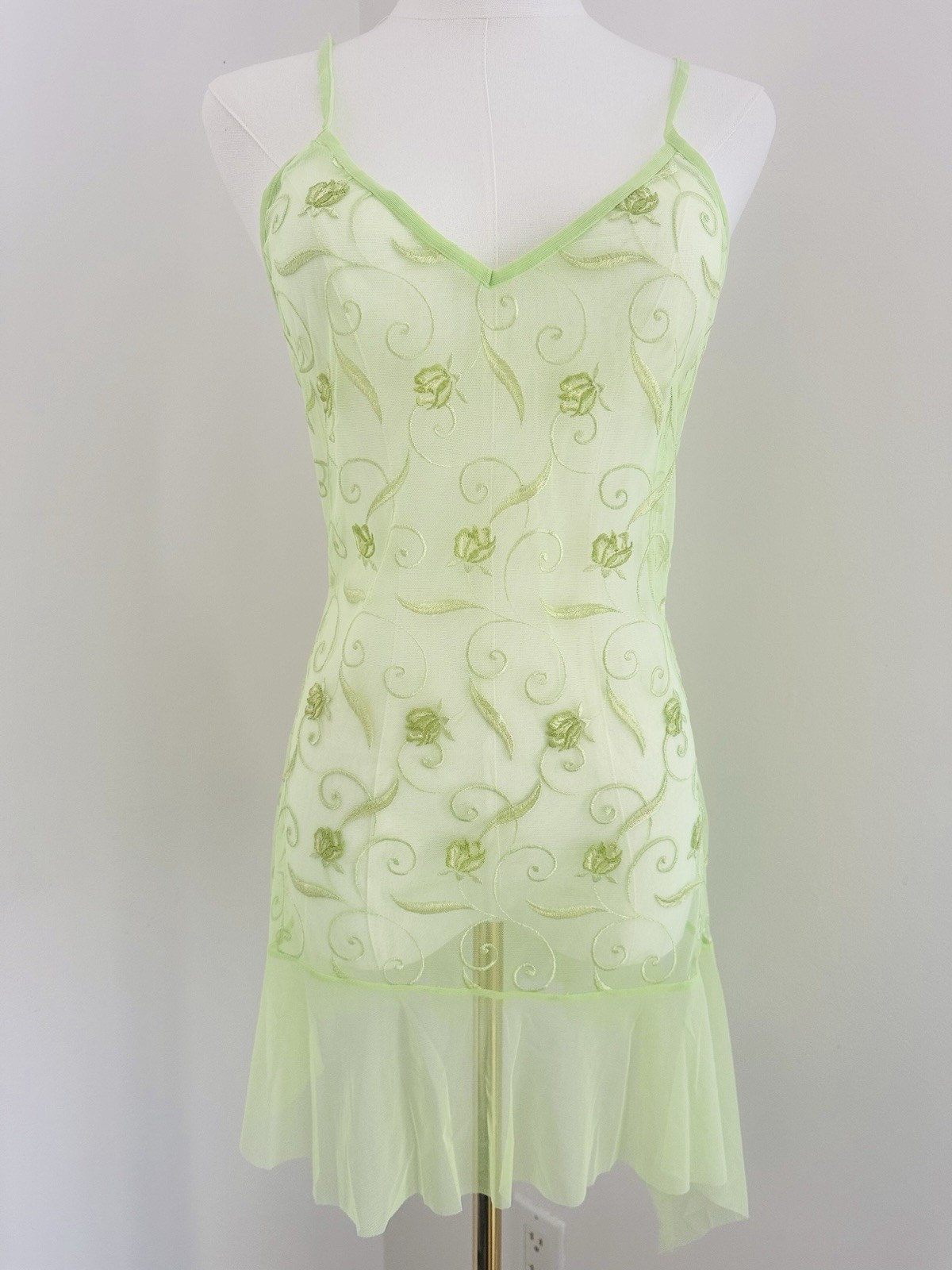 La Perla 💚 Sheer Lime Green Embroidered Slip Dress