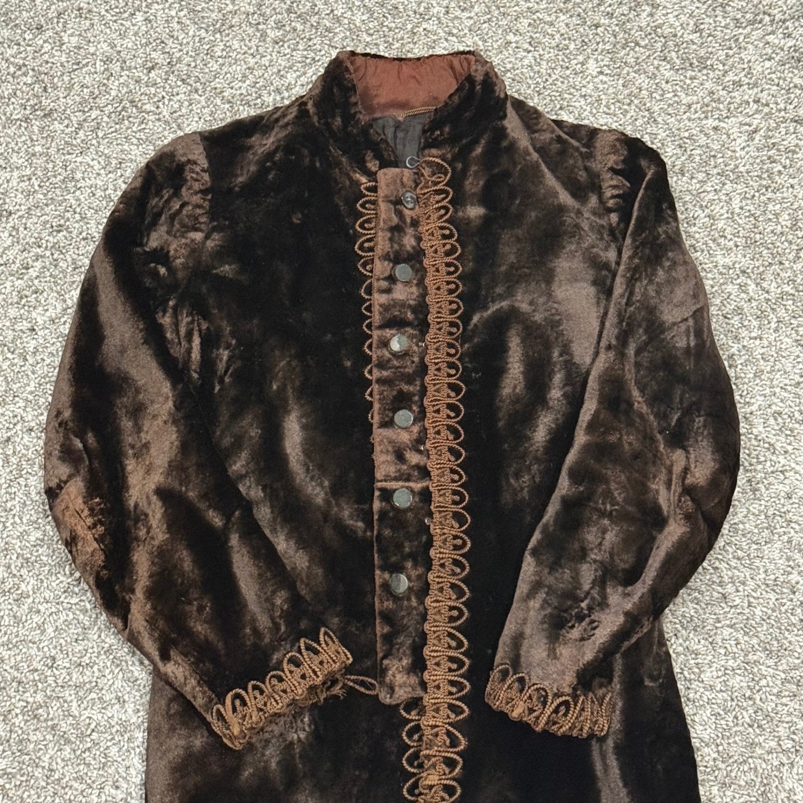 Antique 1890s Victorian Plush Velvet Soutache Trim Jacket Edwardian Steampunk