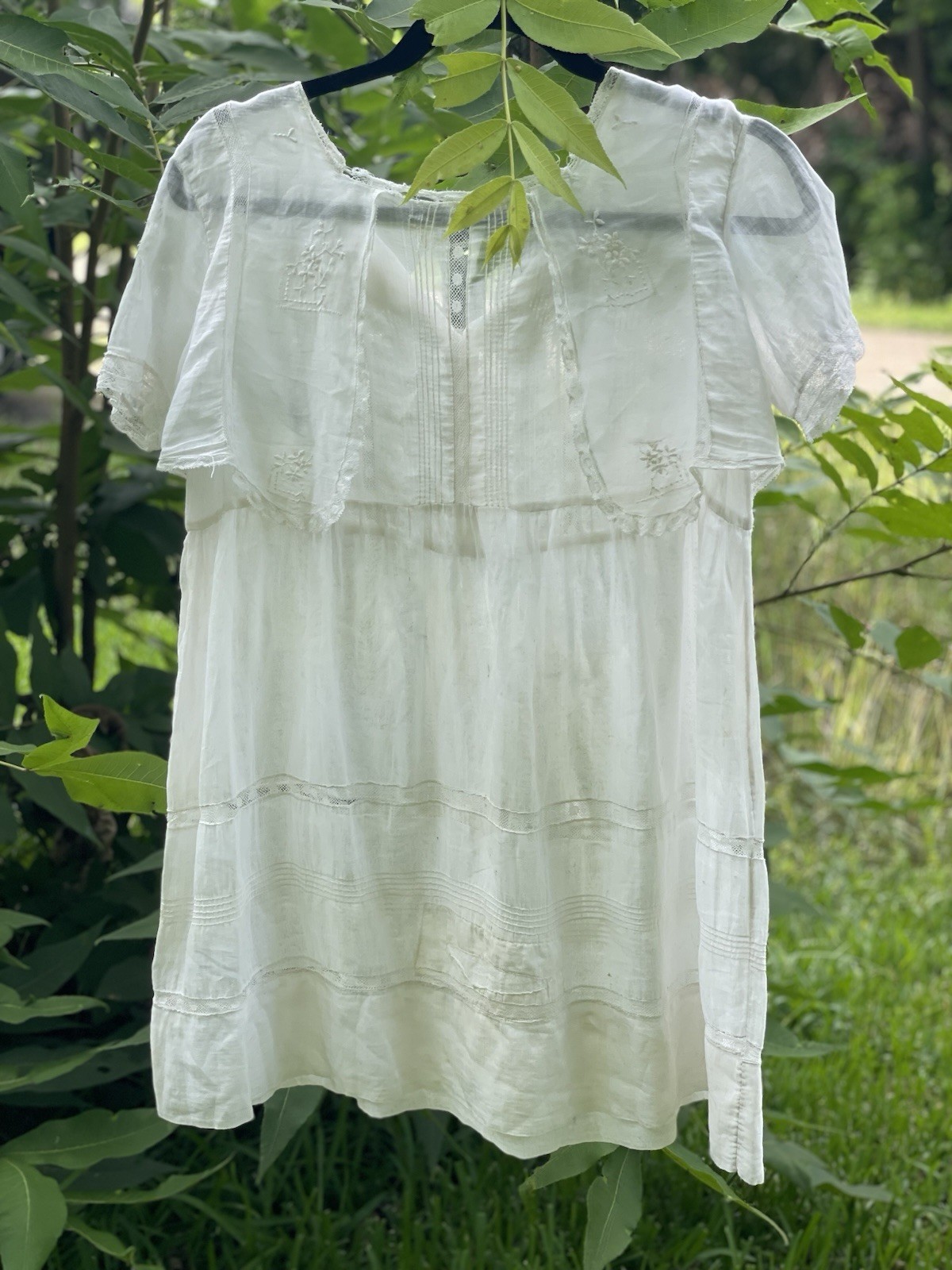 Antique White Sheer Cotton Midi Dress 1920-1930
