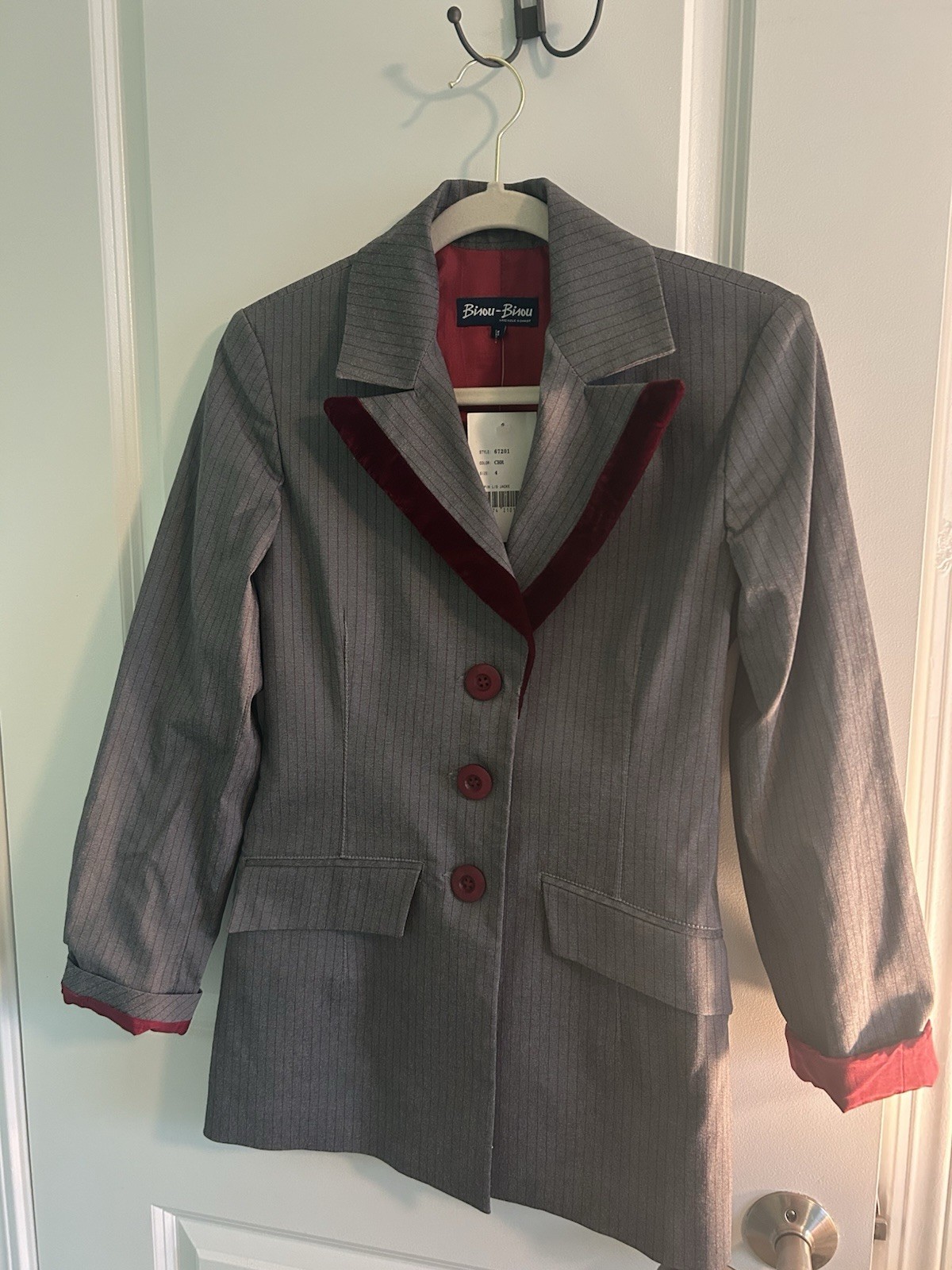 Y2K Vintage Blazer, Gray Pinstripe with Burgundy NWT