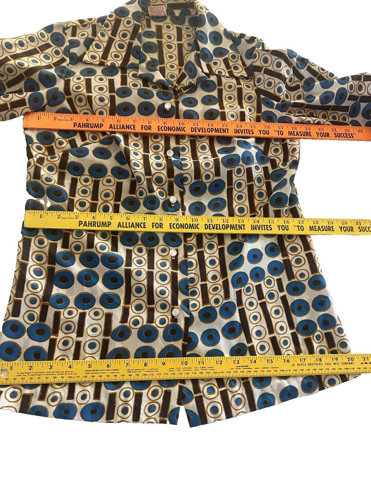 VTG 70s Disco Bold Geometric Circles Big Collar Blouse Graff Californiawear Top