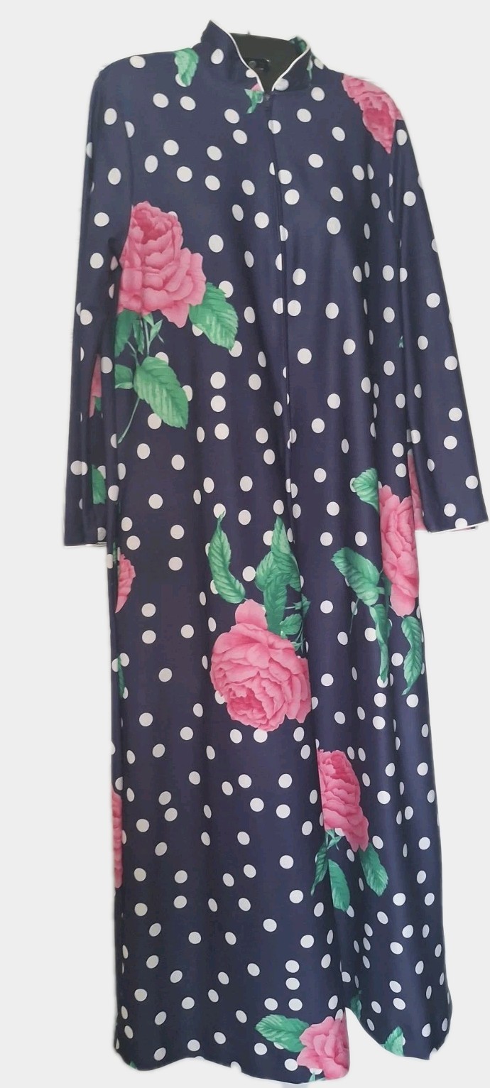 Vtg David Brown California Kaftan Robe Mumu Small Housecoat Maxi Dress Polka Dot