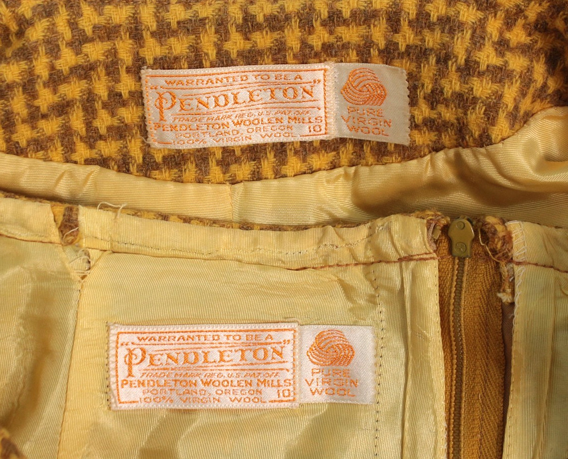 VTG Women&rsquo;s 60s 2 Pc Pendleton Yellow & Beige Wool Dress Suit XS/S 1960s