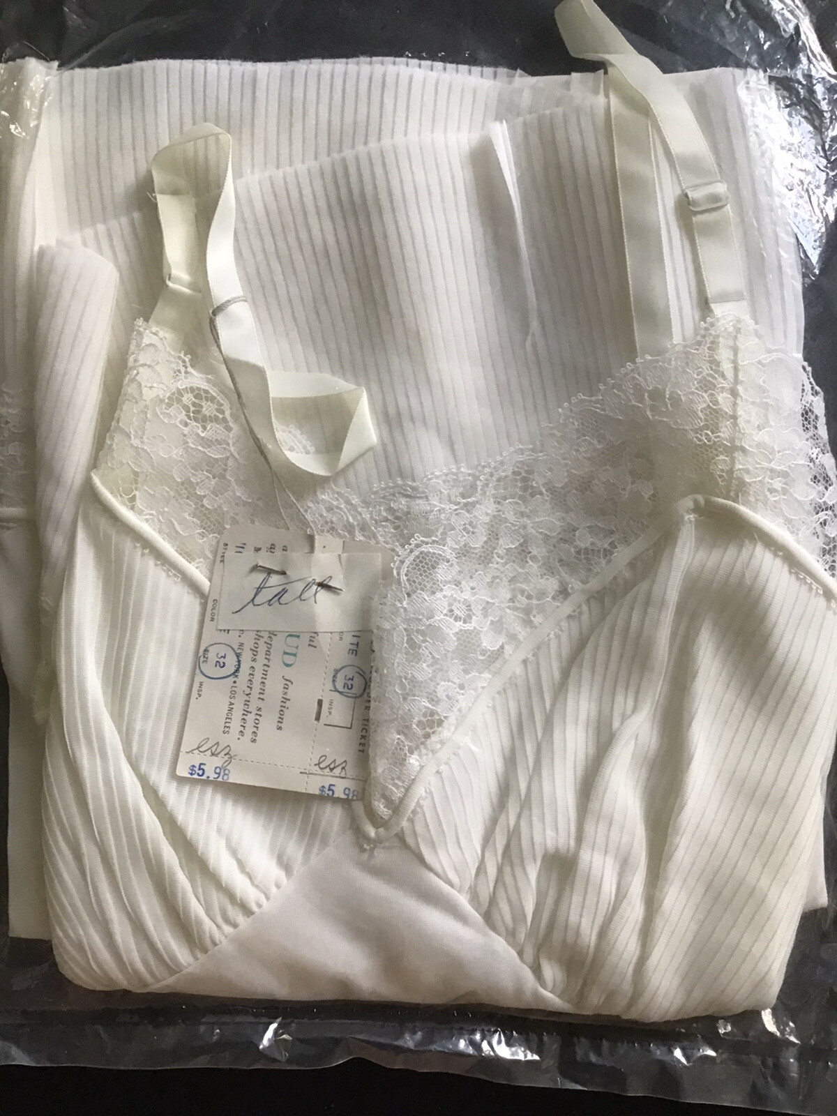 Mojud NYLON Ladies 32 Tall Chiffon Micro Pleat Trim Petticoat Slip NOS Retro VTG
