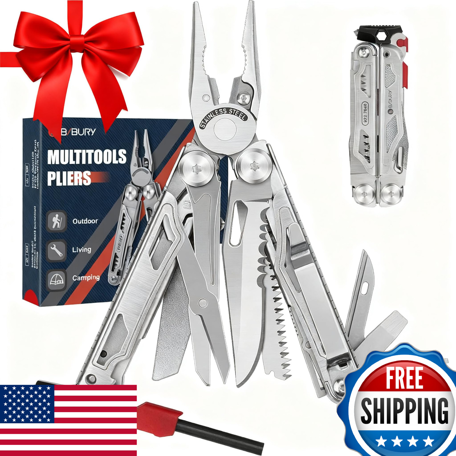 BIBURY 22-in-1 Multitool Pliers Stainless Steel Survival Camping EDC Pocket Tool