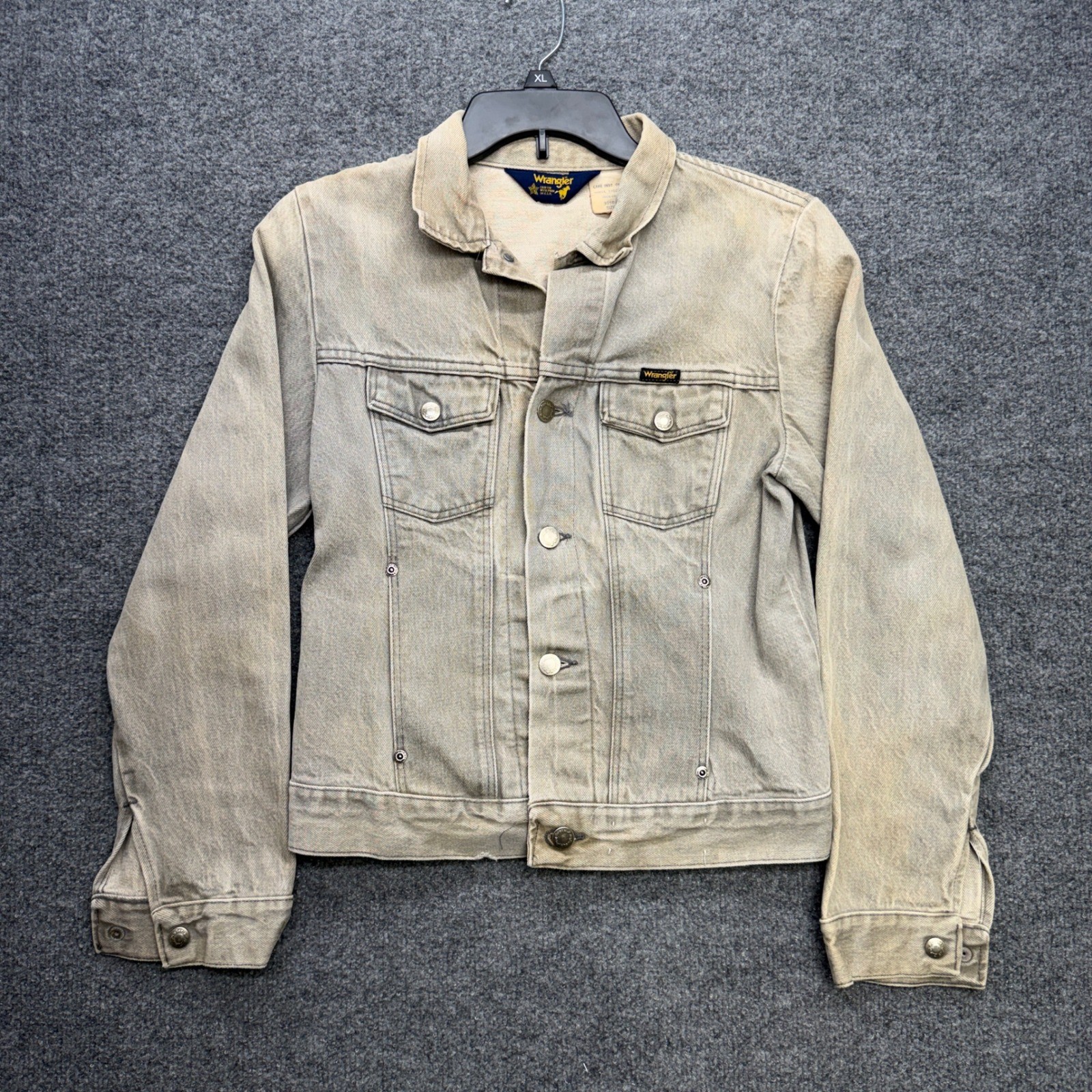 Vintage Wrangler Denim Jacket Tan Sand Wash Distressed 100% Cotton 915BCHR XL