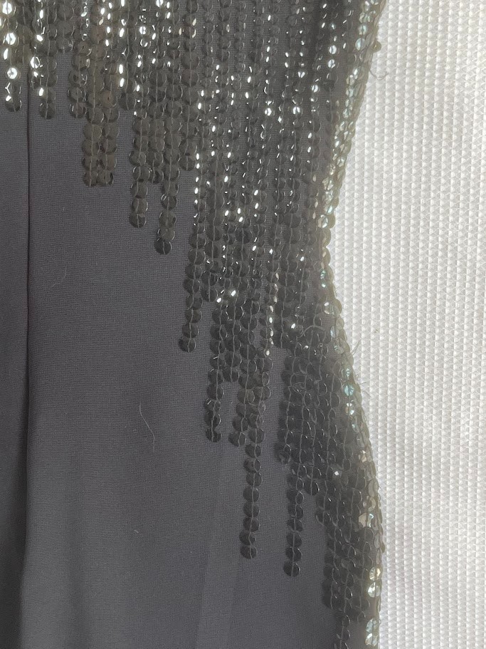 Vintage Black Beaded Sequin Illusion Elegant Evening Gown Women&rsquo;s Dress