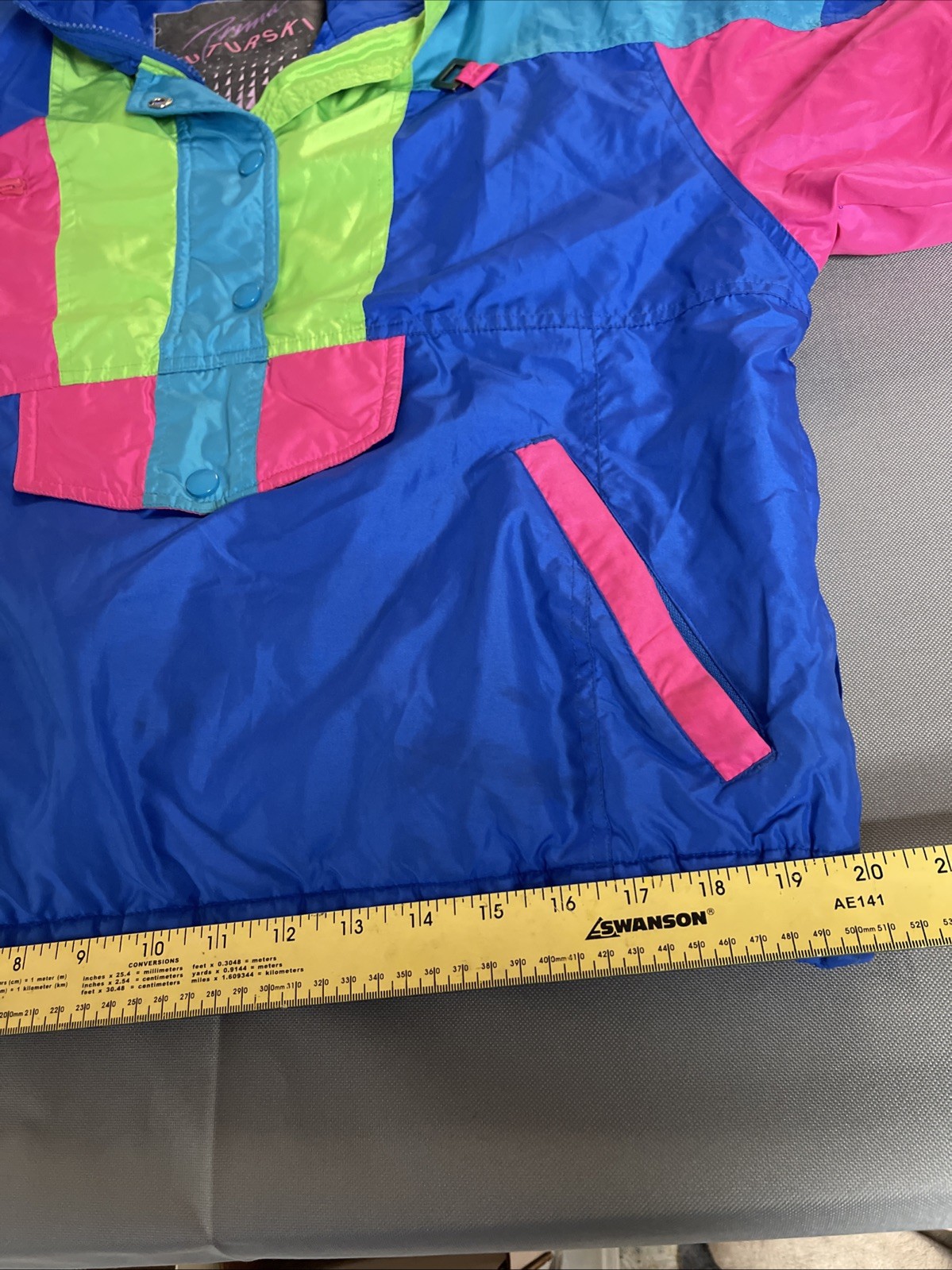 Vtg 1980s Women’s Pullover Ski Jacket Bright Color Block Neon Prima Futurski M/L