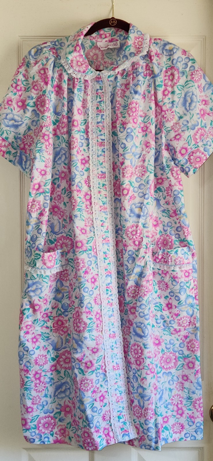 Vtg Floral Lace Trim Housecoat/Duster XL-2X The Breakfast Club Snap-front 80s