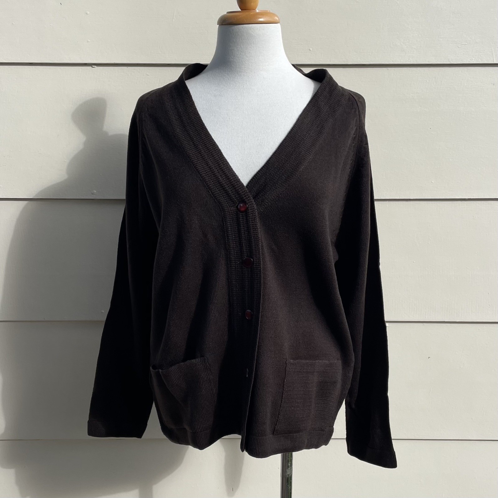 Vintage 70s Unworn Size L Knit Brown Cardigan Buttons Granny Chic
