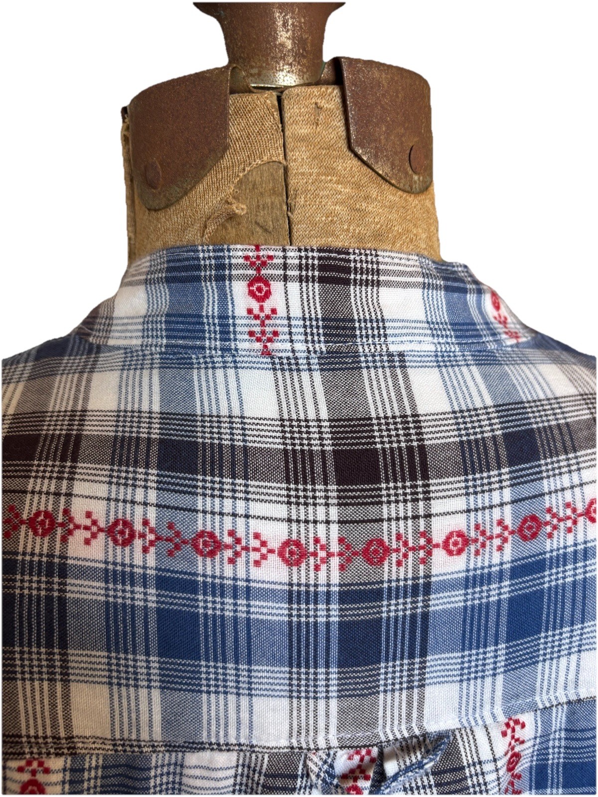 VTG Handmade Plaid Cross Stitch Embroidered Shift Dress House Dress Size MED
