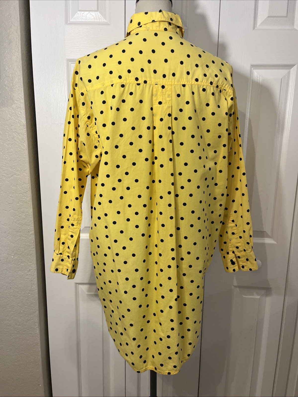 Instant Glamour Vtg 1980&rsquo;s Postmodern Cotton Yellow Shirt Black Polka Dot OS