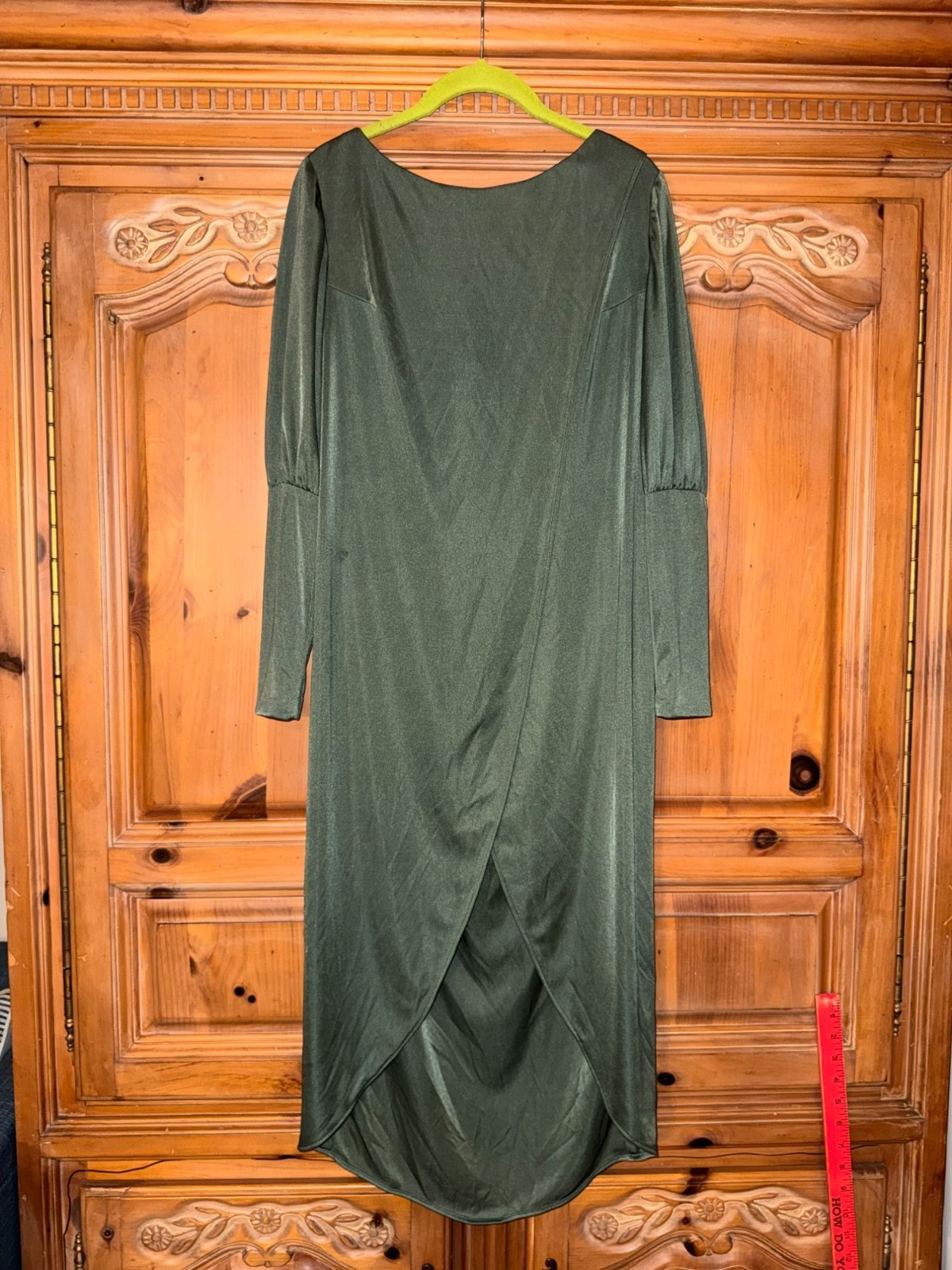 Vintage Alfred Werber Green Tulip Hem Crossover Dress Union Made Size 12 ILGWU