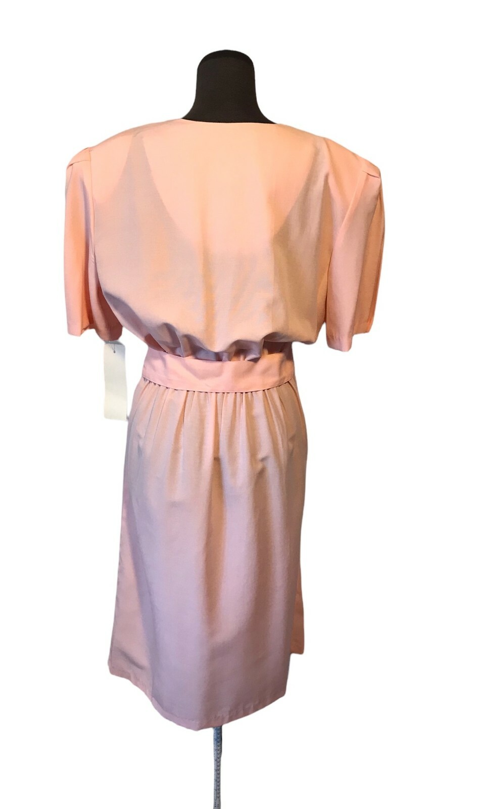 Womens Vintage Spring Easter Church DRESS Pink Button Front Wide Shoulder NWT 12