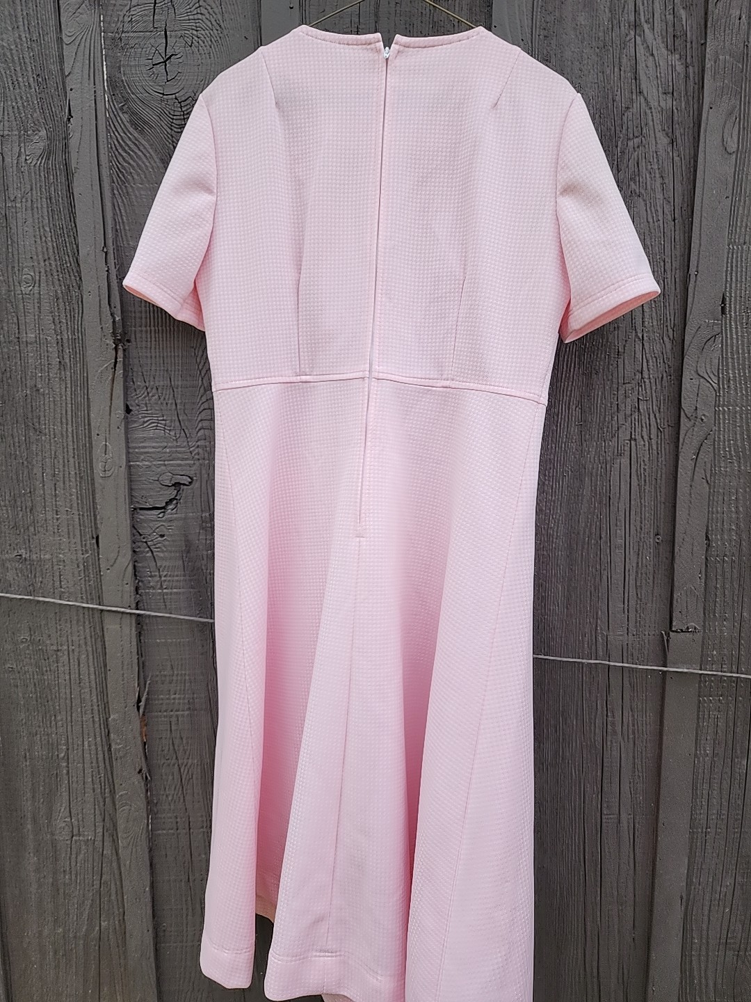 70s Handmade Pink Houndstooth Double Knit Polyester Dress – Womens XL-1X Vtg