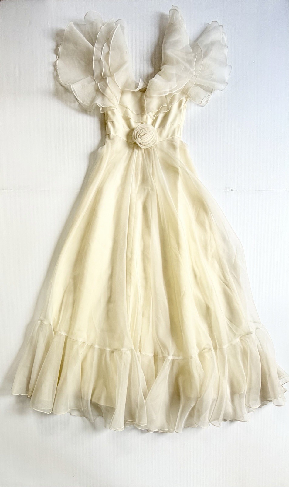 Vintage Pale Yellow Lorrie Deb Gown, Ruffles, Prom Dress