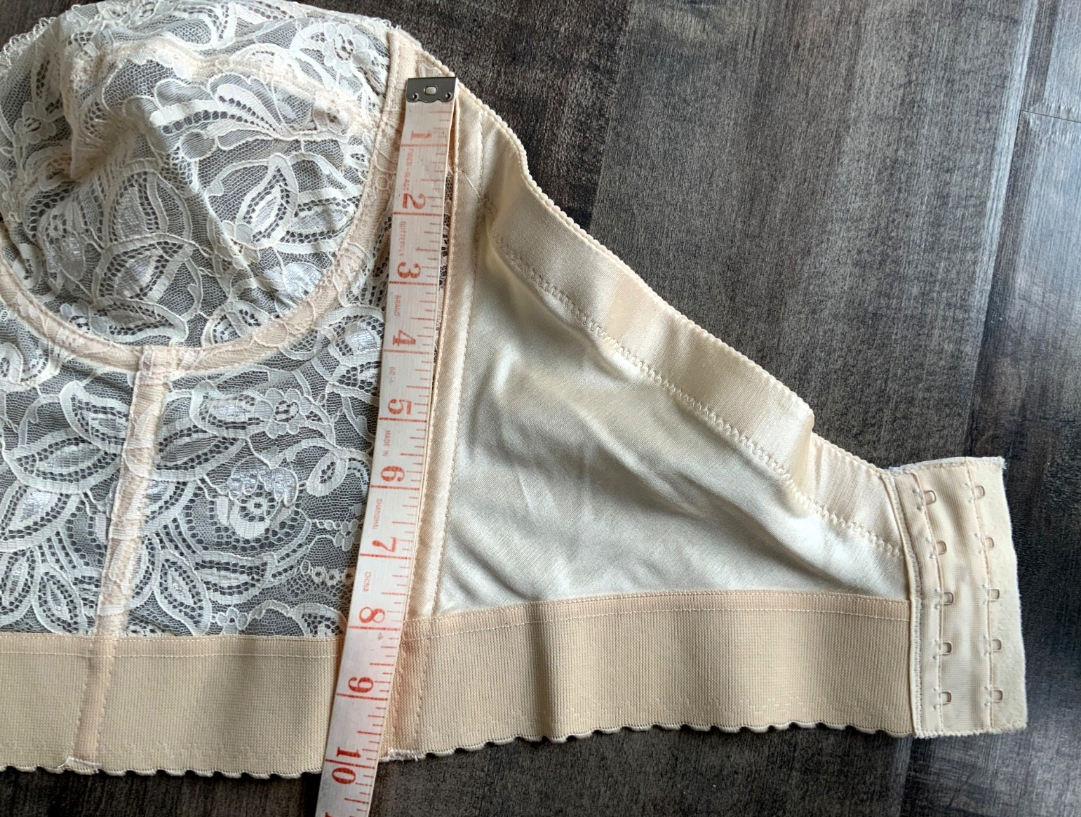 Vintage ADONNA Nude Beige Strapless Nylon LACE BUSTIER Bra Size 40C