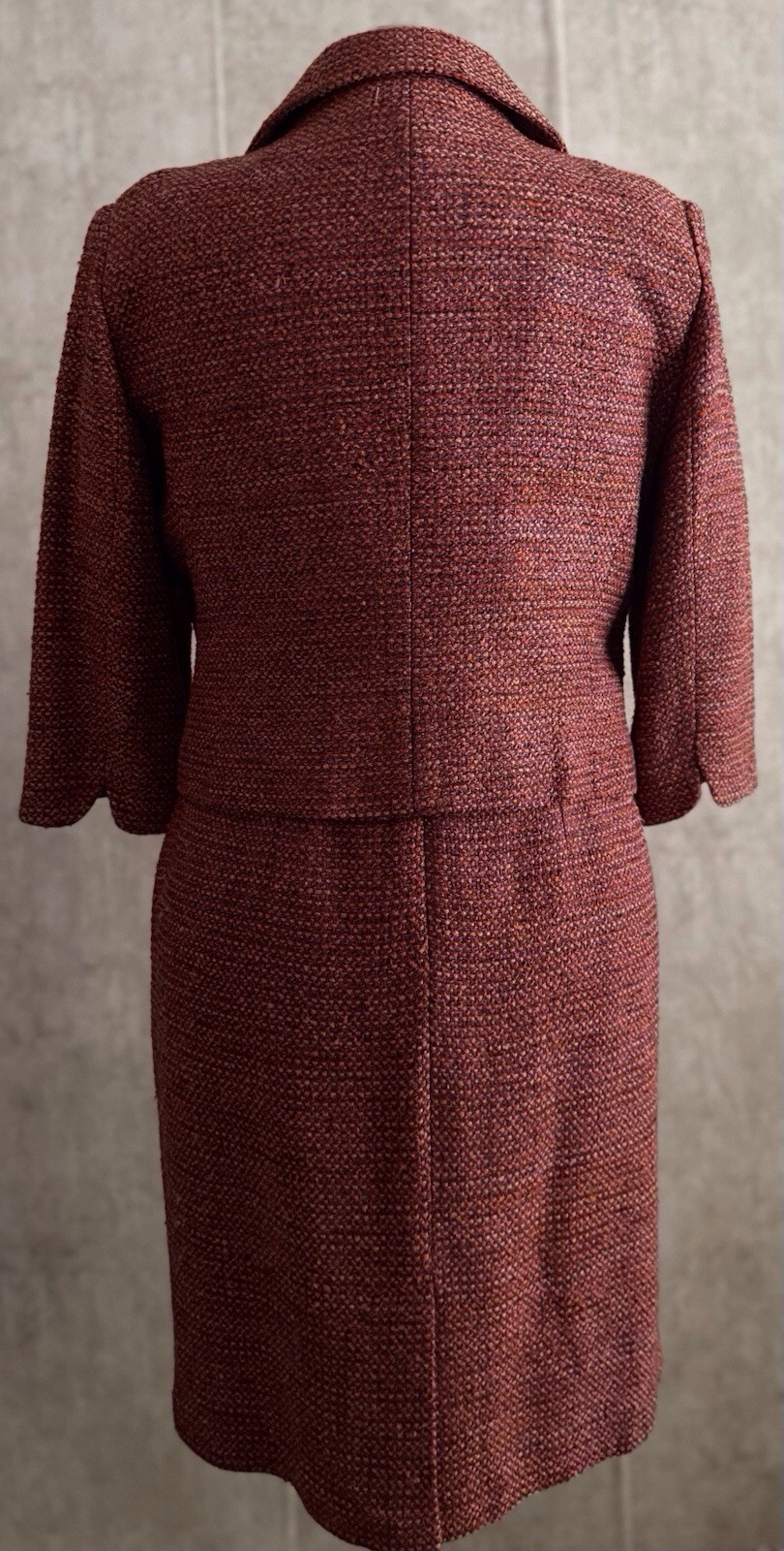Talbots 2pc Silk Blend Multi Rasberry/Wine Tweed Sheath Dress Jacket Set Sz12P