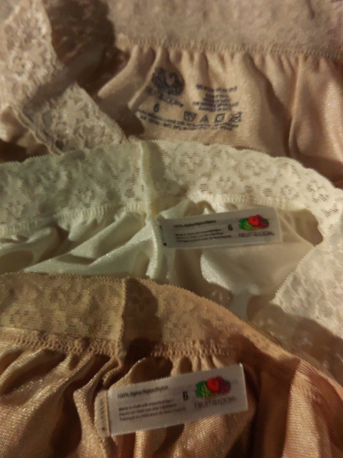 Lot Of 3 Size 6 vintage fruit of the loom 100% nylon panties w/tags Wide Lace