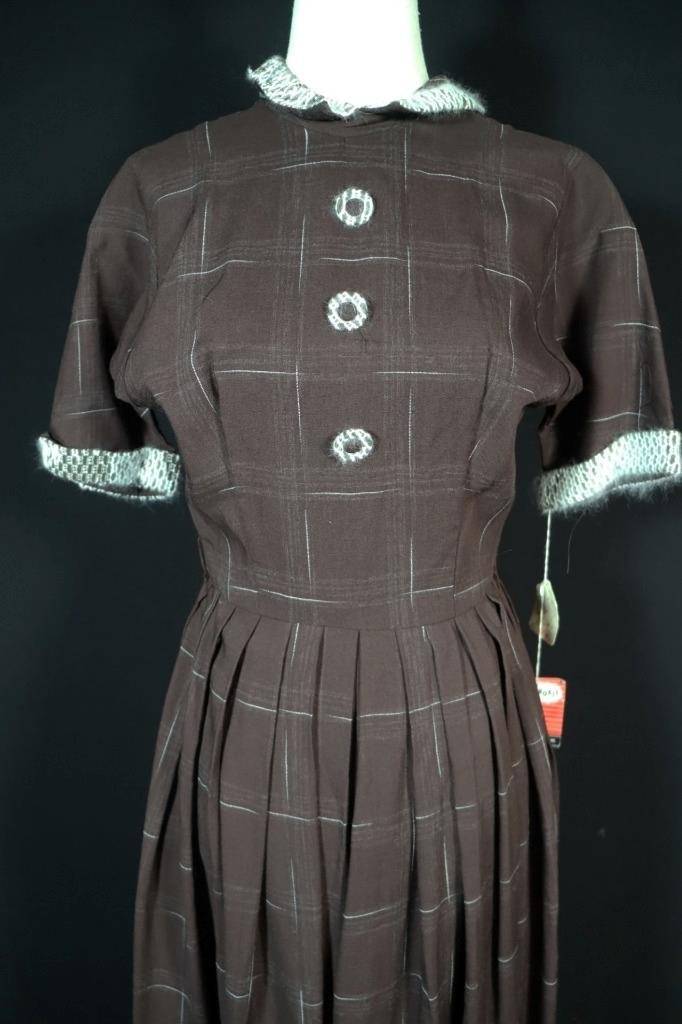 Vintage Deadstock 1950&rsquo;s Brown Gabardine Dress With Original tags Size 2+
