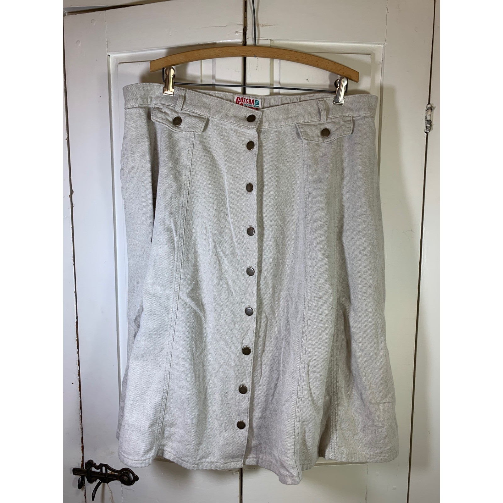 Gotcha Covered Too Vintage Button Front Midi Skirt Oatmeal Flax Plus Size 22W