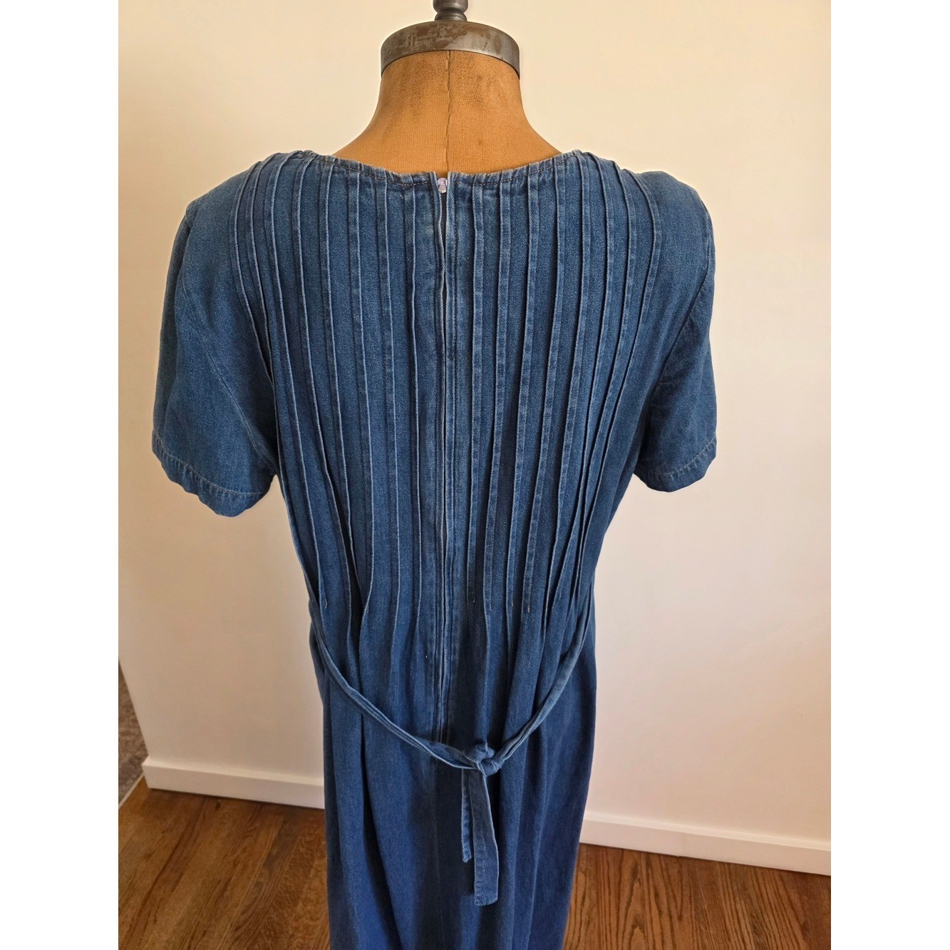 Cottagecore Embroidered Demin Maxi Prairie Dress Floral 90s Karin Stevens Sz 14