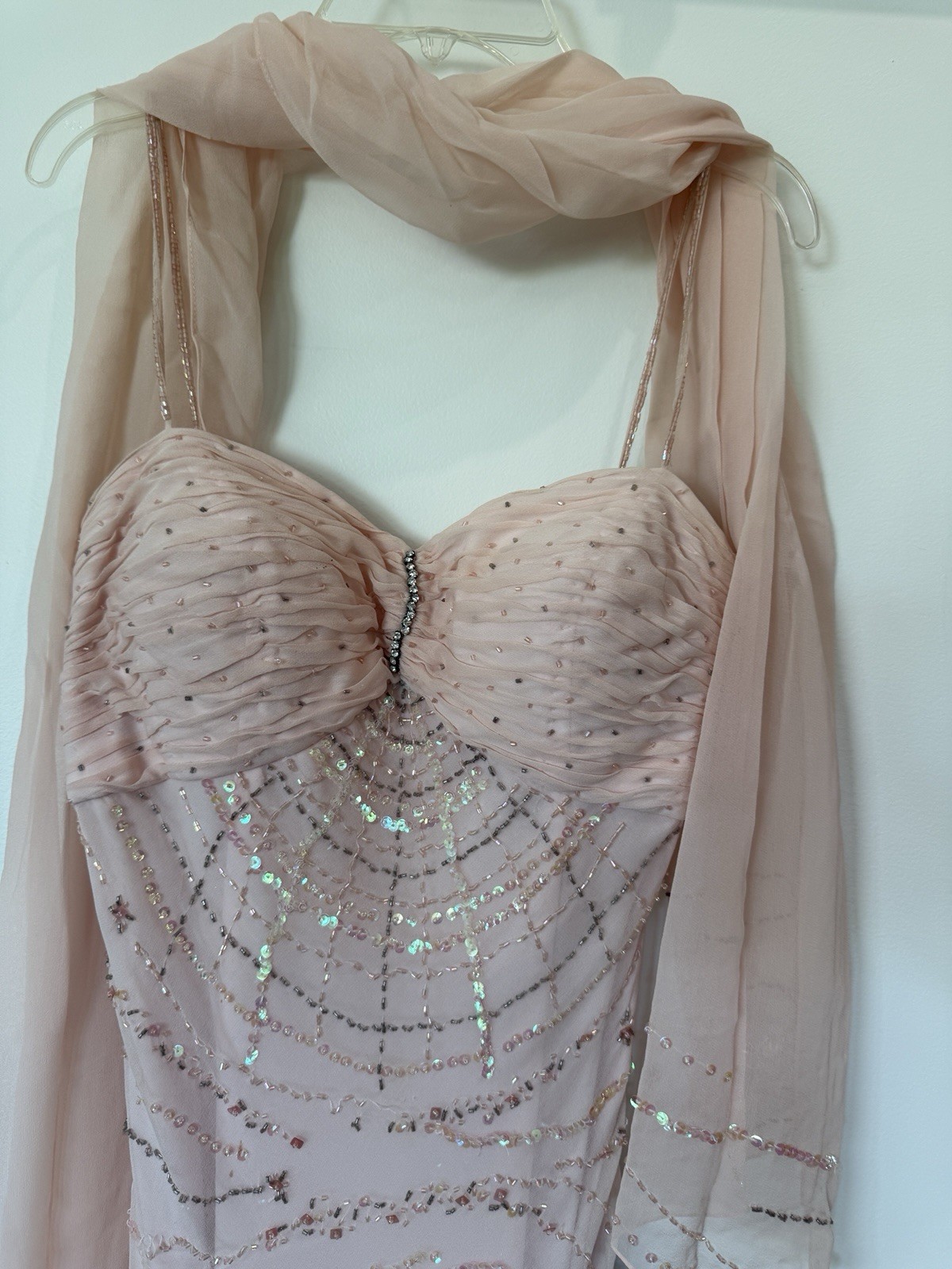 Bernshaw Vintage Pale Pink High Low Beaded Dress Gown 12 Flapper Fairycore