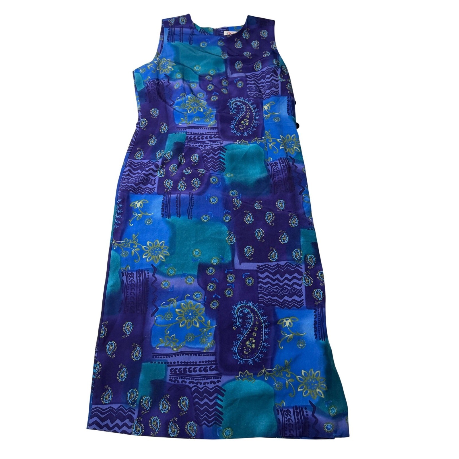 VTG R&K Originals Petite Sheath Dress Blue Paisley Floral Sleeveless 10P Womens