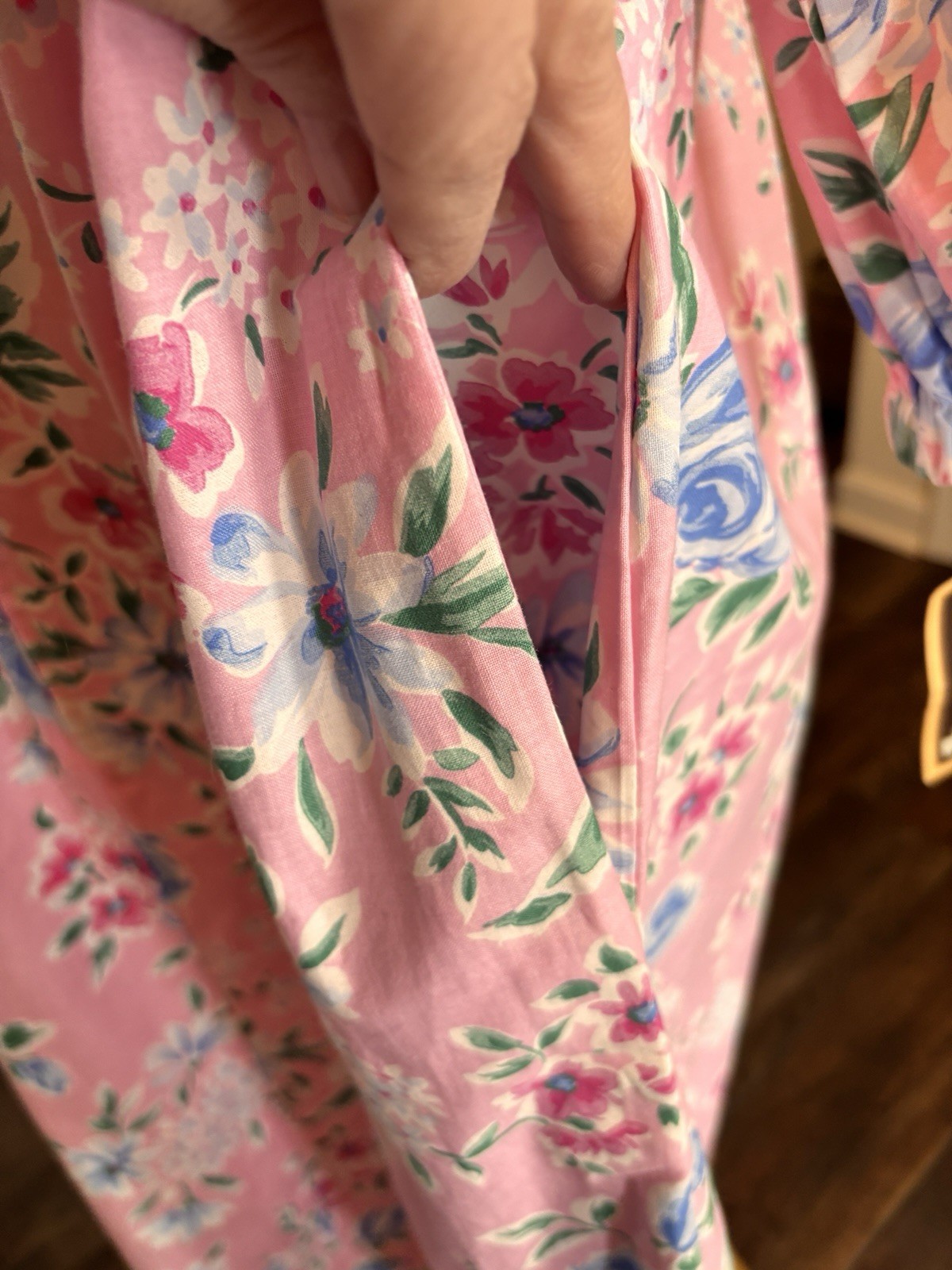 Vintage David Brown California Long Pink Floral House Dress Cotton Gown USA XS