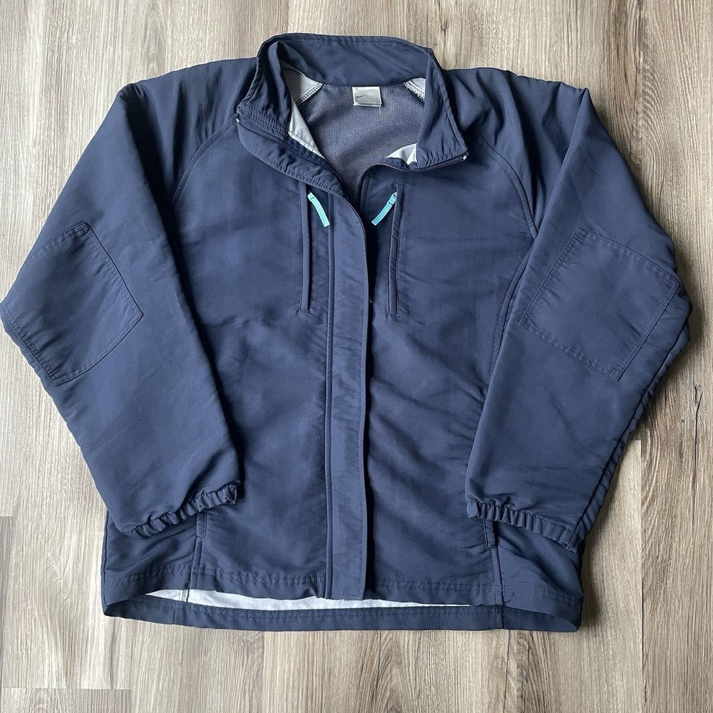 Vintage 90&rsquo;s Nike Large 12-14 Navy Blue Full Zip Lightweight Windbreaker Jacket