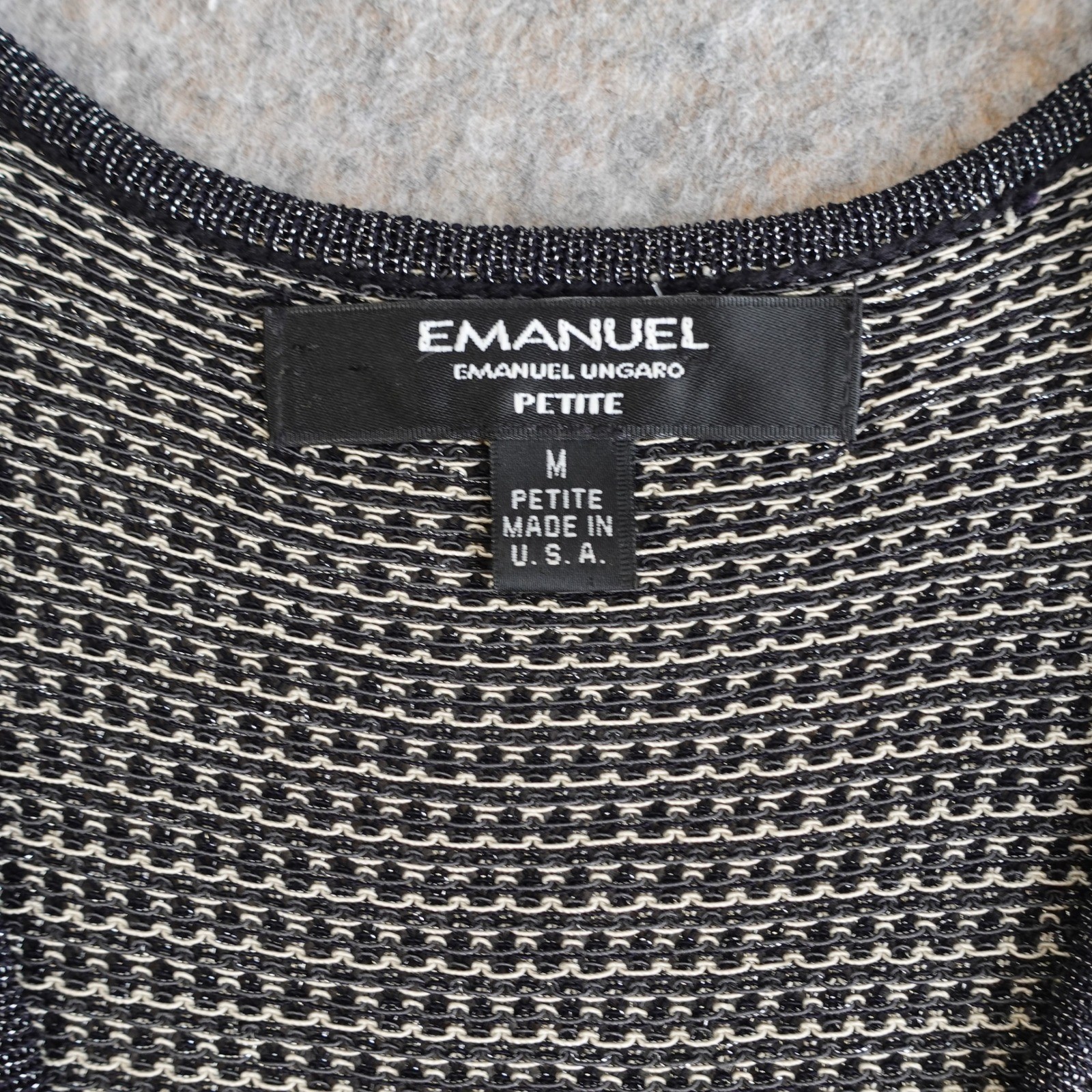 Vintage 90s Emanuel Ungaro Top M Black Metallic Knit T Shirt Mesh Net Grunge