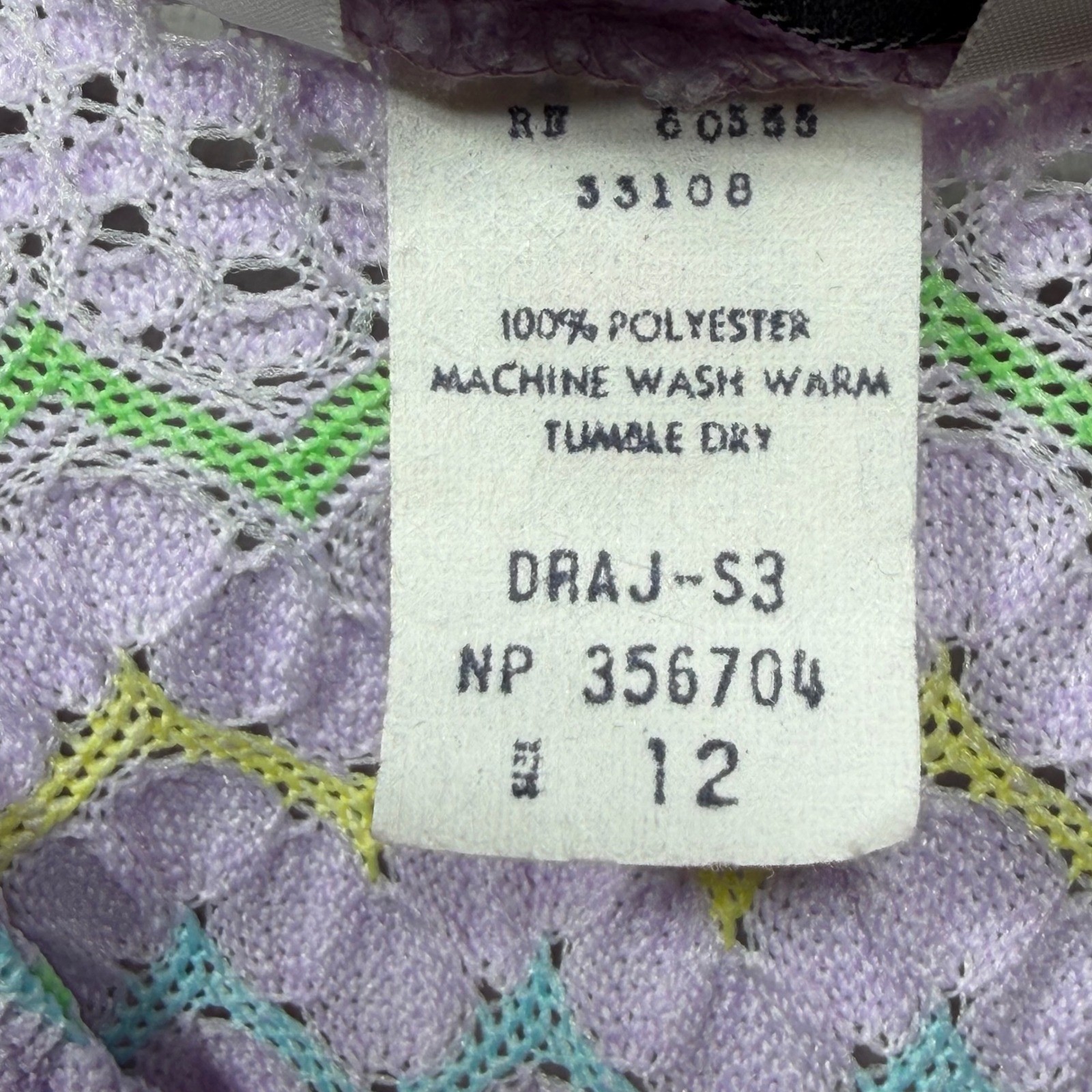 Vintage 70s Lavender Zigzag Knit Polyester Sleeveless Shift Dress Size 12 S/M
