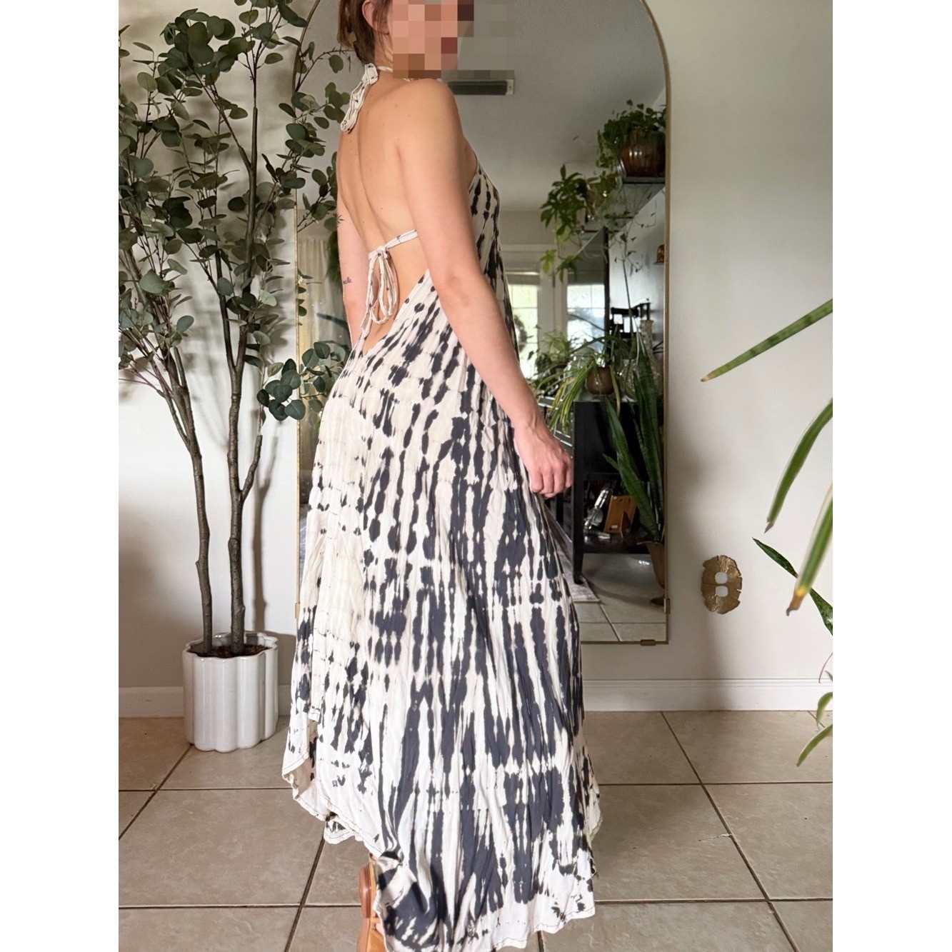 Vintage Y2K Tie Dye Backless Handkerchief Hem Maxi Dress Boho Festival