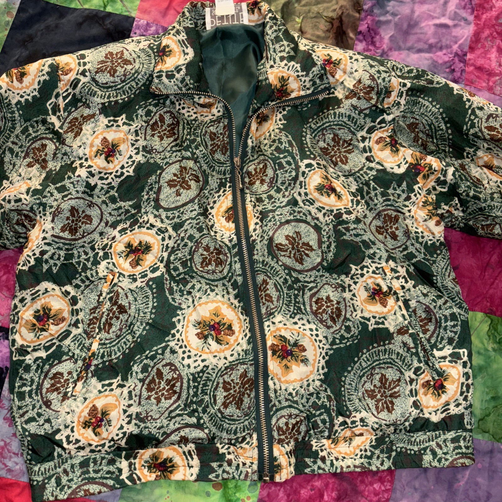 Petite Sophisticate Womens Jacket P Green Holly Full Zip Silk Lined