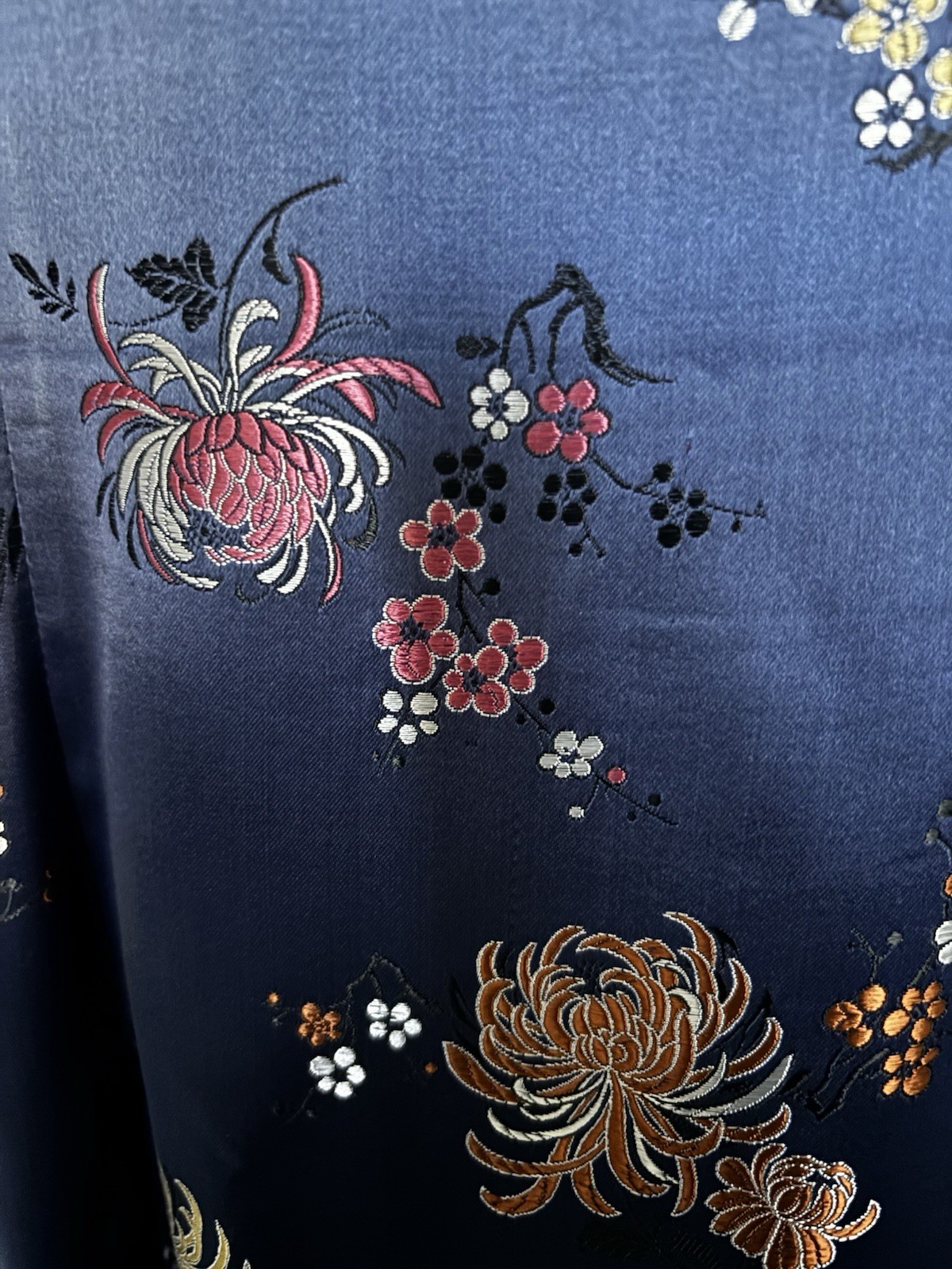 Vintage 60’s-70”s Solve Squirrel Chinese Cheongesam Qipao Satin Dress Navy Blu