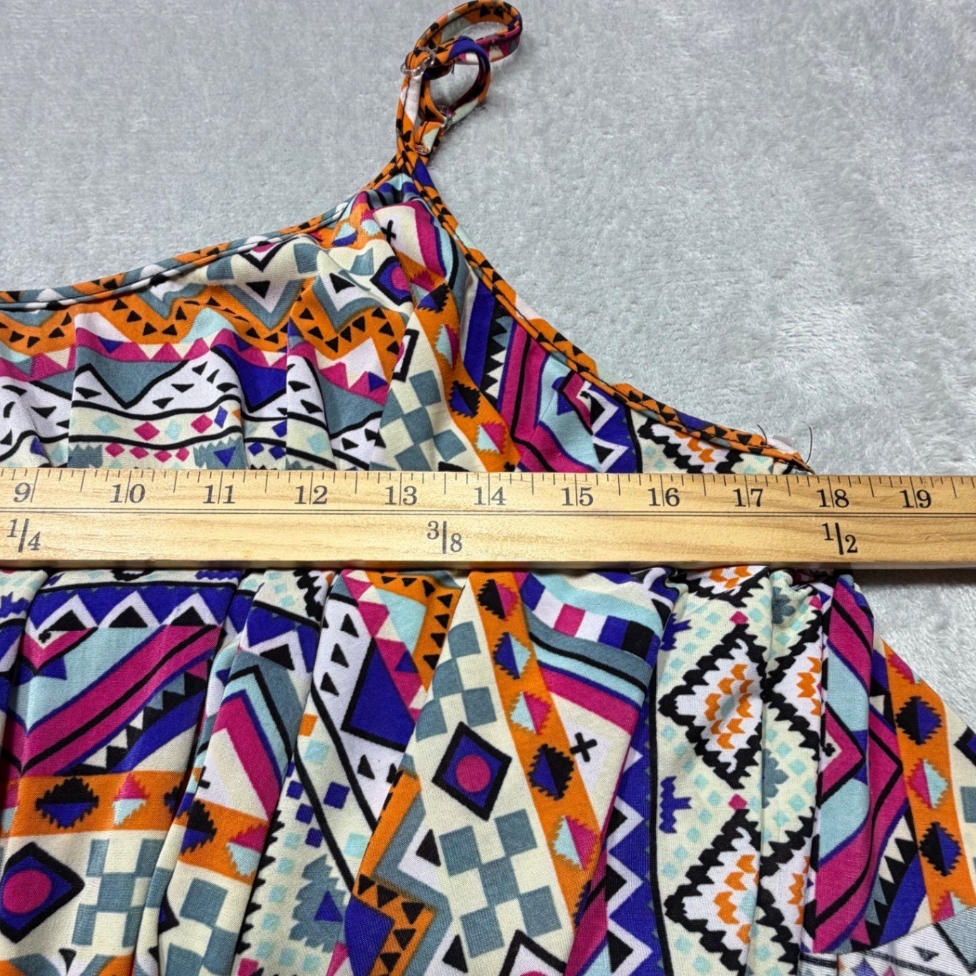 2010s Multicolor Polyester Geometric Tribal Boho Cold Shoulder Maxi Dress Size M