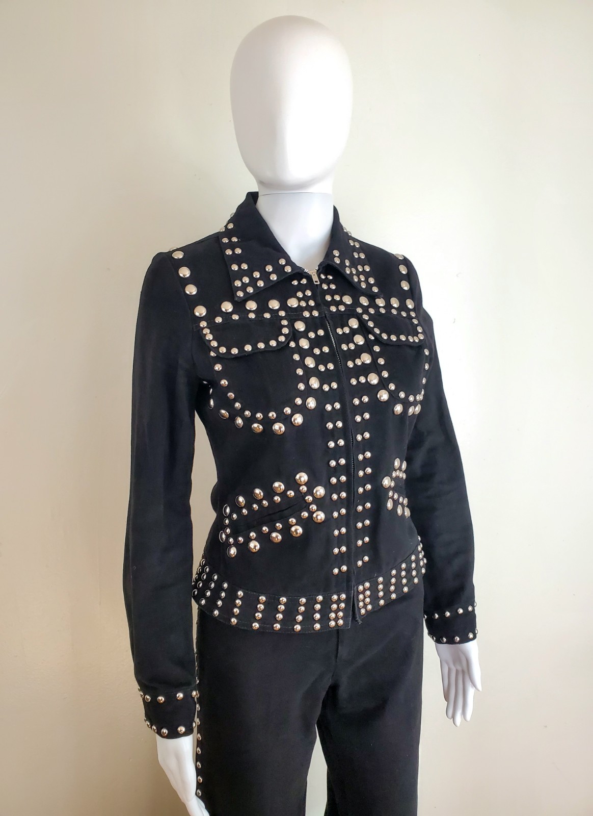 Vintage 1970s Roncelli Studded Pants Set Jacket Rock Star Western Metal Sz XS