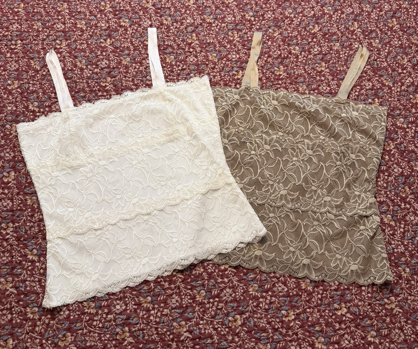 2 lace camisoles, one cream color, one taupe, both size small. $20 for both.