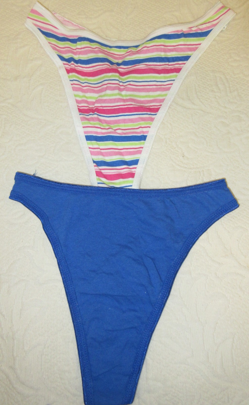 vtg 90&rsquo;s FRUIT of the LOOM COTTON HI CUT THONG BLUE bikini panties sz S/5 lot 2