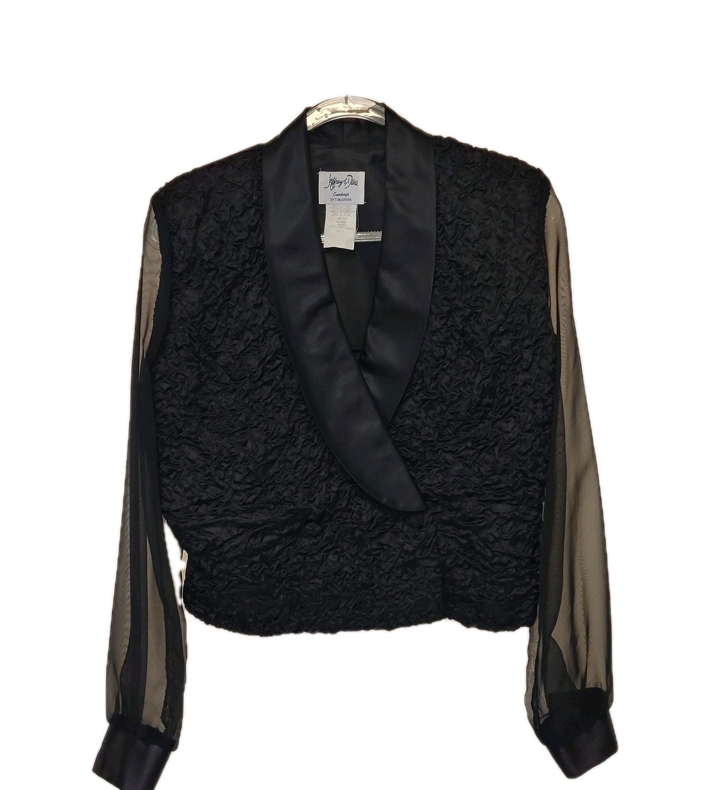 VTG Jeffrey & Dara Evenings Black Cropped Satin Tuxedo Jacket Gothic Wmn&rsquo;s Sz 8