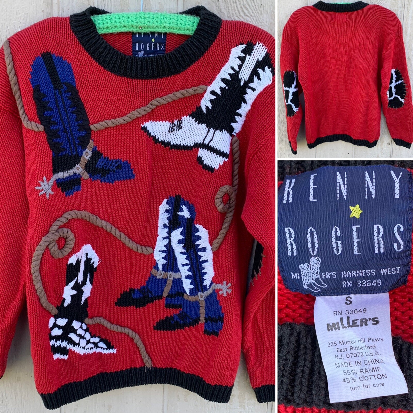 vintage Kenny Rogers Miller’s Harness West sweater 80s 90s western cowgirl sz S