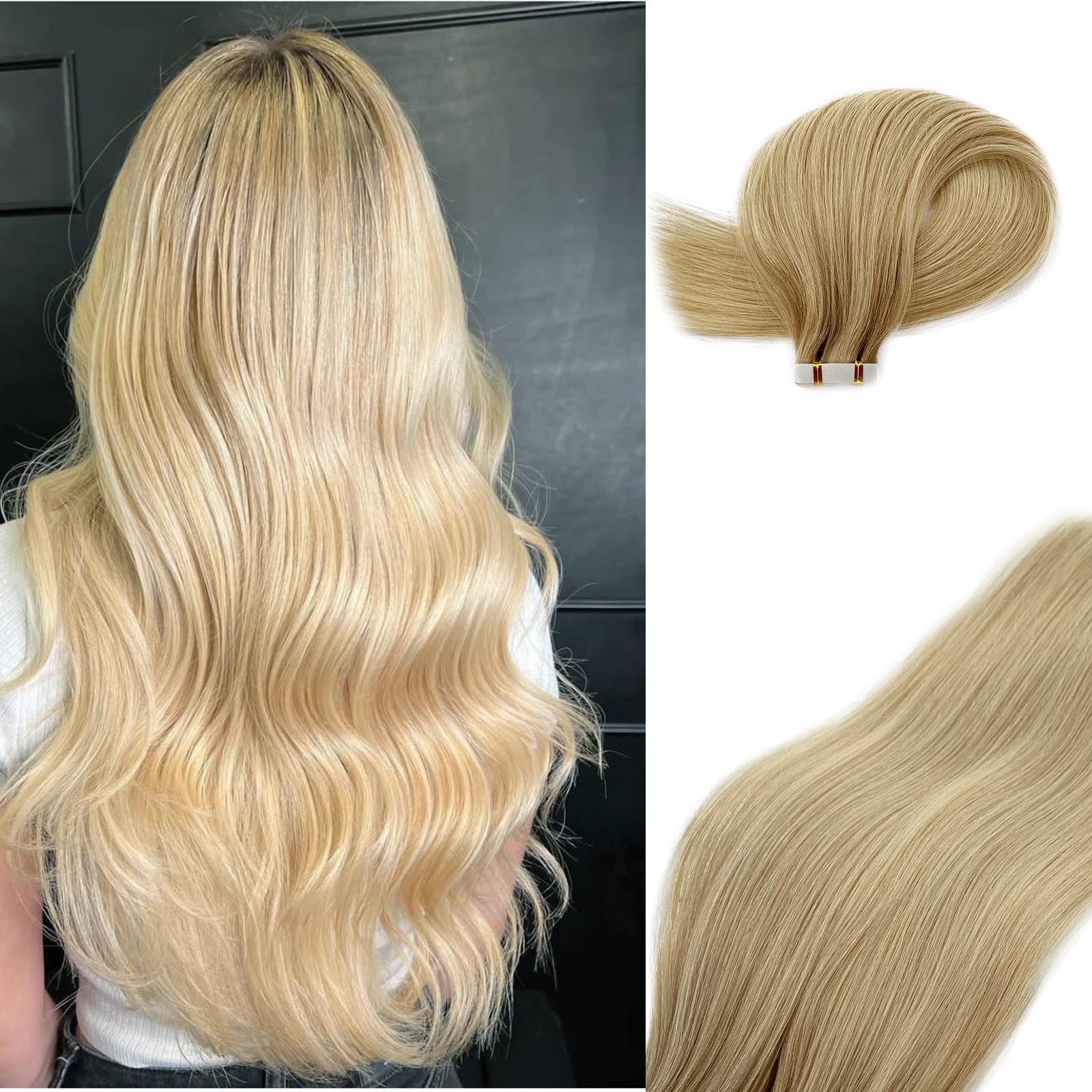 Highlight Tape in Hair Extensions Human Hair for Women,20 Inch Balayage Colored